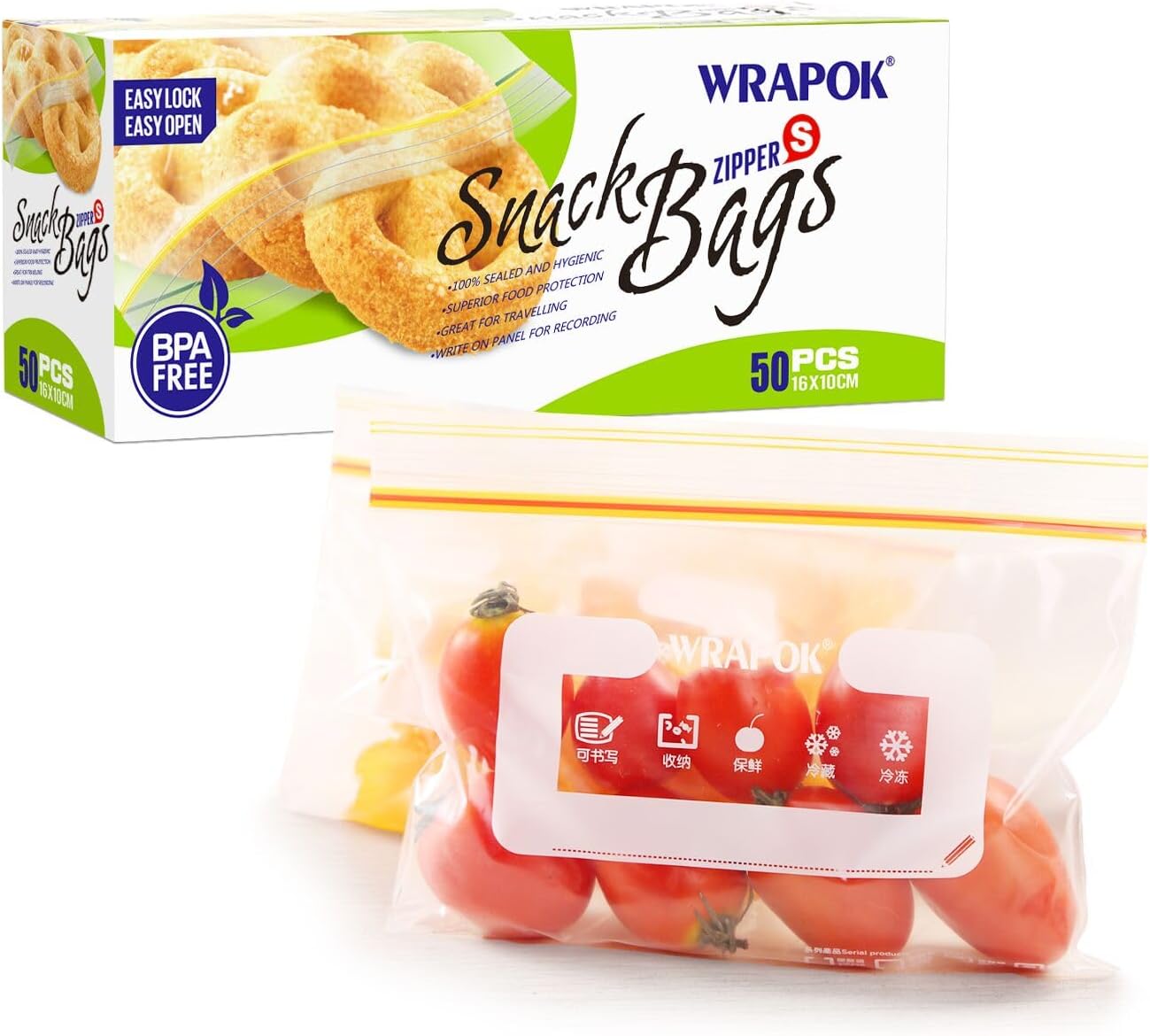 WRAPOK Small Freezer Bags Ziplock Sandwich Food Bags Reusable Snack Lunch Bag for School Kids - 6.3 x 4 Inch(50 Count)