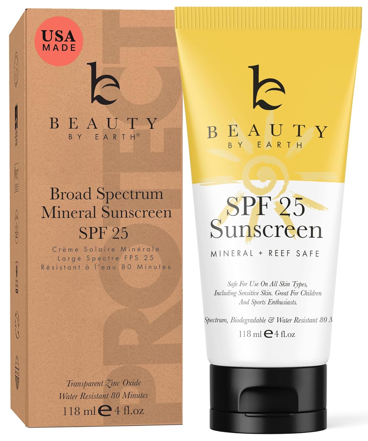 Mineral Sunscreen SPF 25 - USA Made Zinc Oxide Baby & Kids Sunscreen, Reef Friendly Sun Screen With Natural & Organic Ingredients, Lightweight & Fast Absorbing Lotion for All Skin Types