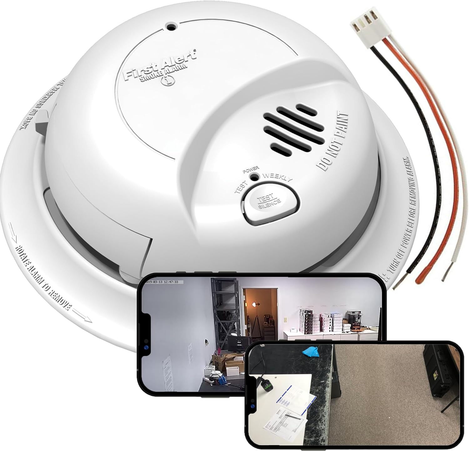 4K Wi-Fi Dual Camera Smoke Detector Fire Alarm Spy Camera (Cam #1 Down View/Cam #2 Side View, 110V AC Connector, Video Only/No Audio)