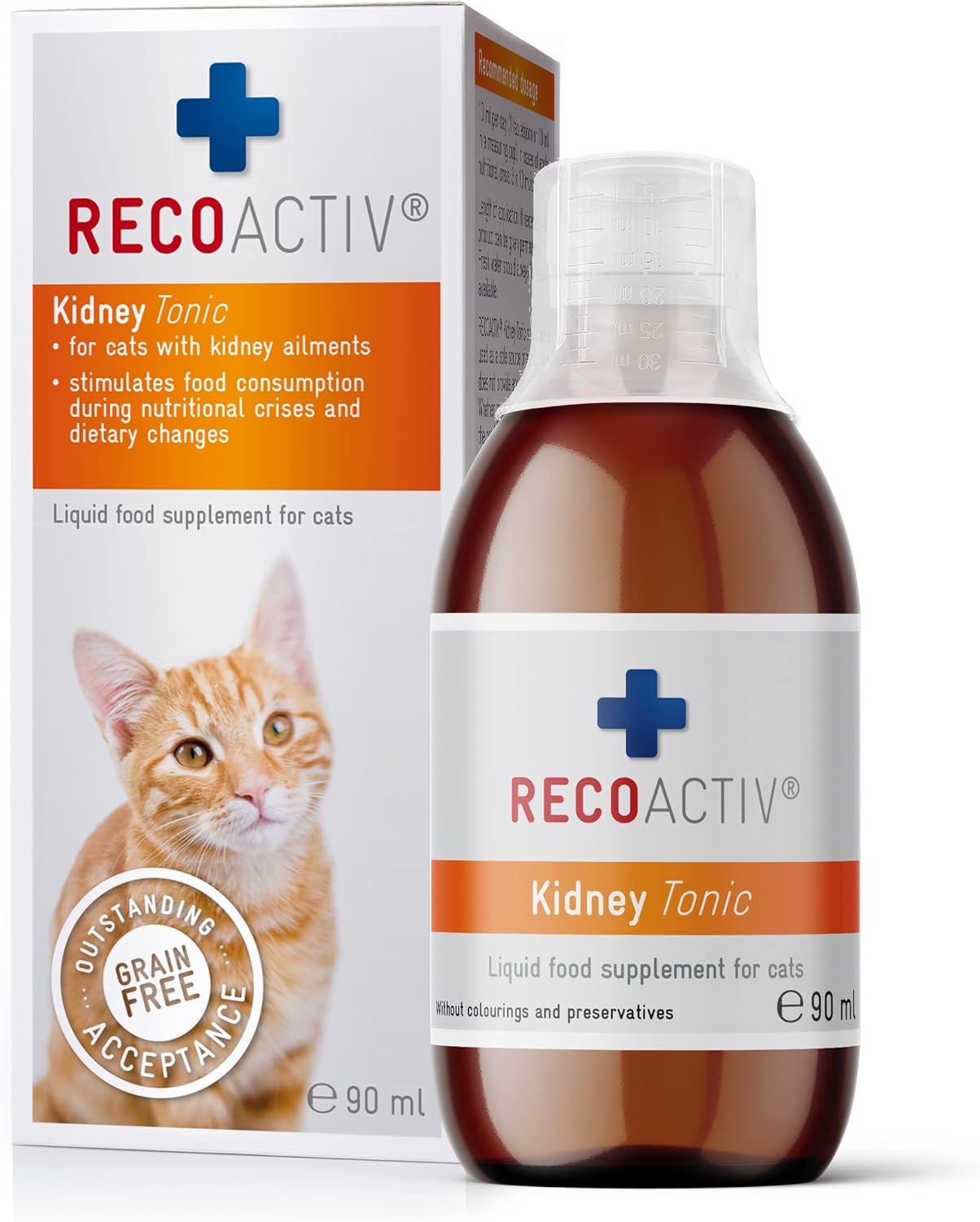 RECOACTIV Kidney Tonic for cats, 1 x 90 ml, dietary food supplement for recovery from early signs of renal dysfunction in cats, and for prevention