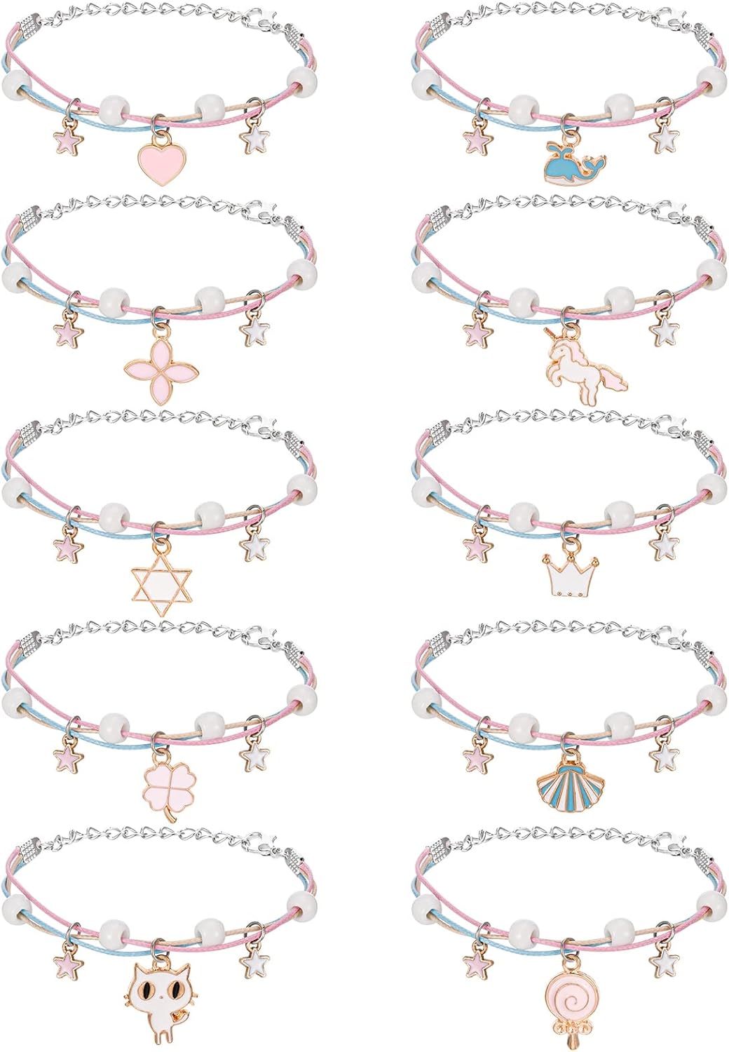 Pinenuts 10 Pieces Friendship Bracelets for Girls, Adjustable Kids Friendship Bracelets Unicorn Handmade Braided Children Bracelets for Girls Birthday Jewellery Party Bags Fillers