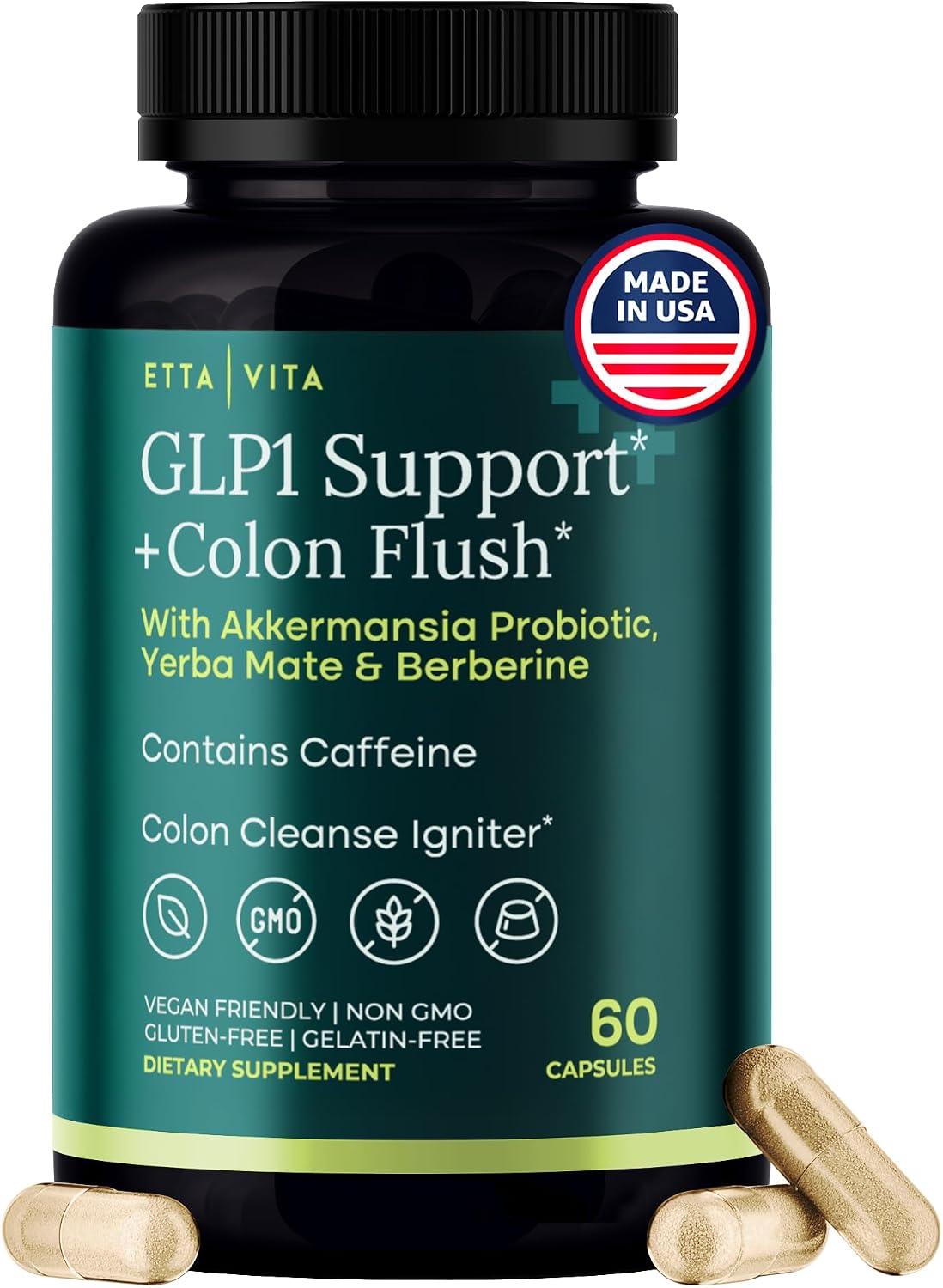 Colon Cleanse + GLP-1 Support Supplement for Weight Loss & Energy - Appetite Suppressant and Fat Burner w Berberine, Yerba Mate, Psyllium Husk, Senna Leaf, Lemon, Black Garlic, Digestive Broom & Flush