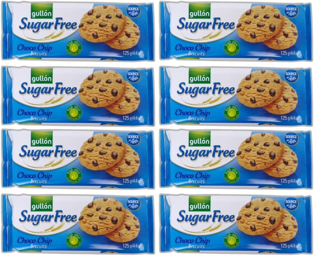GULLON SUGAR FREE COOKIES (8x125g) - Individually Packaged Biscuits, Chocolate Chips Sugar Free | Sugar Free Biscuits And Cookies, Sugar-Free Chocolate | Sugar Free Diet, Sugar Free Snacks