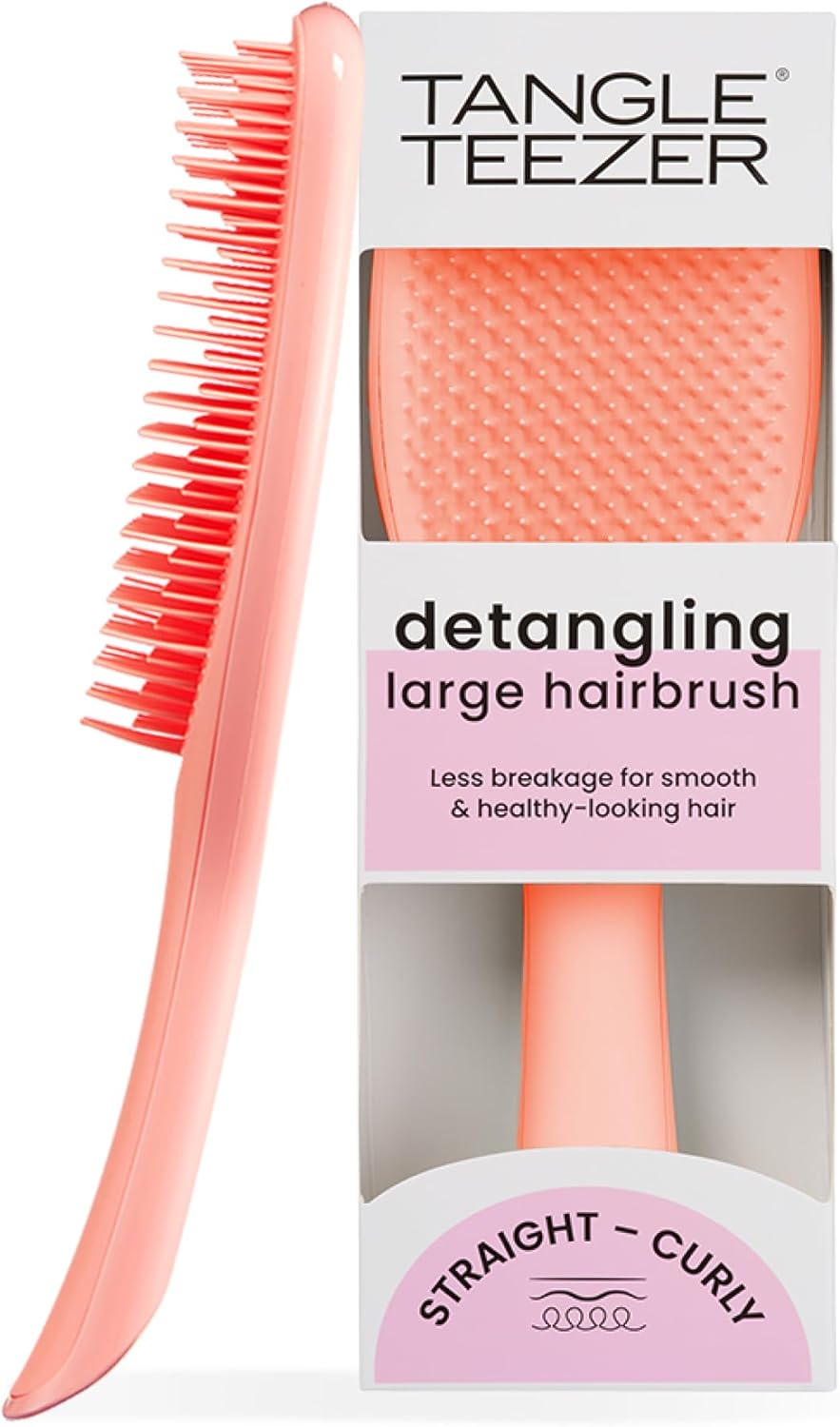 Tangle Teezer | The Large The Ultimate Detangler Hairbrush | Perfect for Long, Thick, Curly & Textured Hair | Two-Tiered Teeth for Gentle Detangling | Reduces Breakage| Ergonomic Handle | Peach Glow