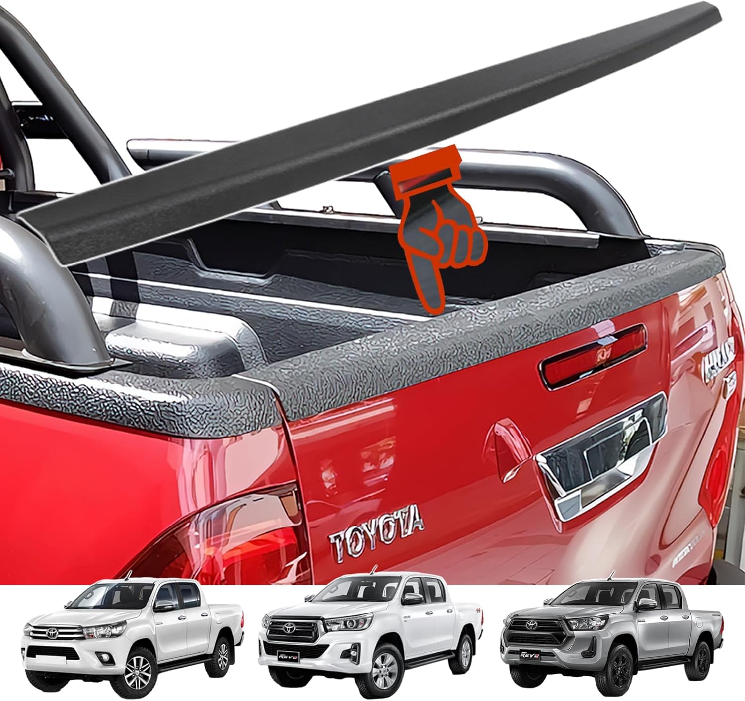 JHCHAN Tailgate-Protector for Toyota-Hilux-Accessories 2016-2025, for Hilux MK8 MK9 Rear Tail Gate Cap Cover Trim Guard (for Toyota Hilux Active Icon Invincible)