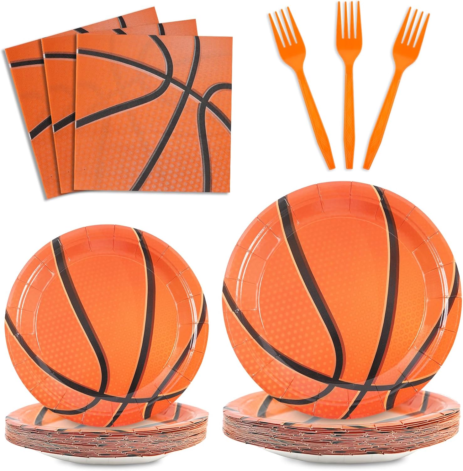 96Pcs Basketball Plates Napkins Basketball Birthday Party Supplies Basketball Paper Disposable Tableware Set Forks Sport Birthday Party Dinnerware Kits Serve 24 Guests