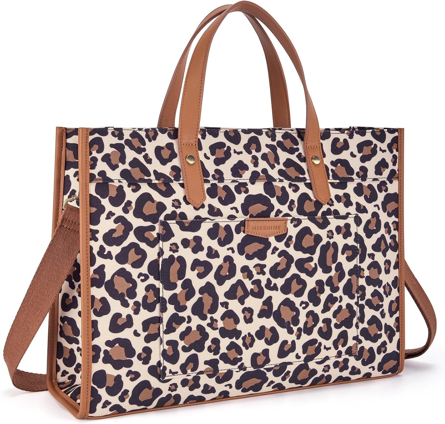 Missnine Laptop Tote Bag Canvas Laptop Bag 15.6 inch Work Shoulder Bags Casual Briefcase Handbag for Travel, Office, School (Leopard Print)