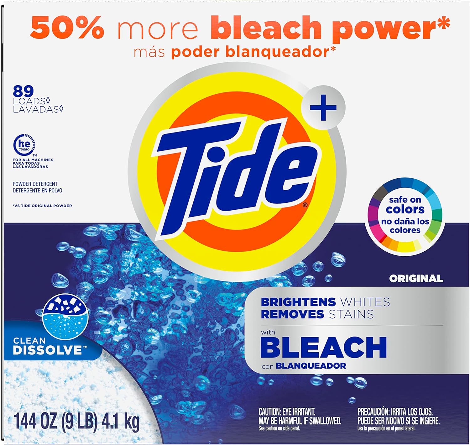 Tide plus Bleach Powder Laundry Detergent, Original, 144 oz, 89 loads