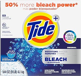 Tide plus Bleach Powder Laundry Detergent, Original, 144 oz, 89 loads
