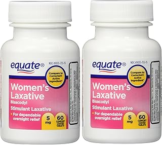 Women's Laxative Tablets, Bisacodyl 5mg 120ct (Two 60ct bottles) by Equate Compare to Correctol