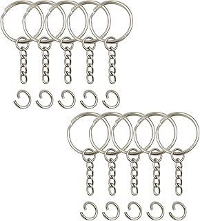 Key Ring with Chain and Open Jump Rings 1 inch, 50 Pack