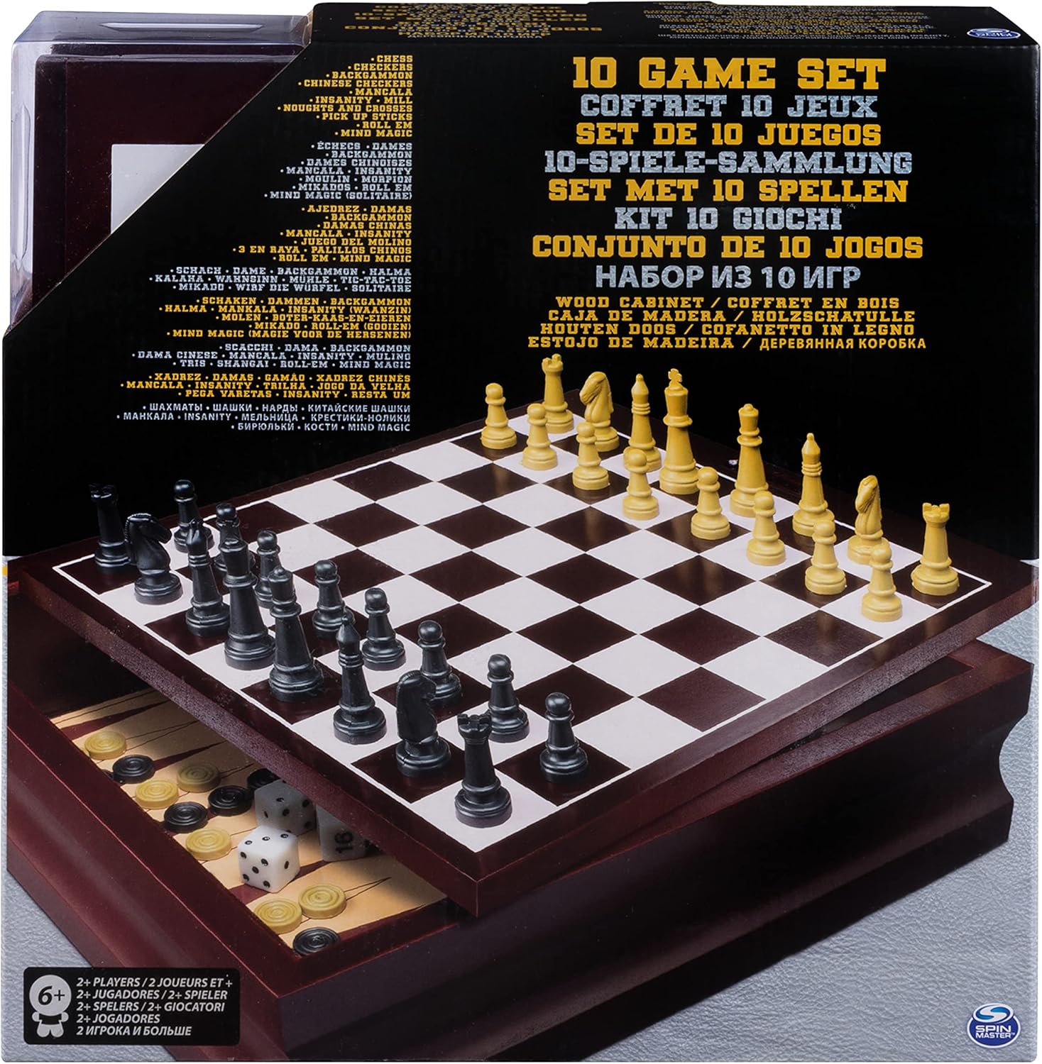 Spin Master Games 10 Family Games Set in Wood Cabinet, 2 Players