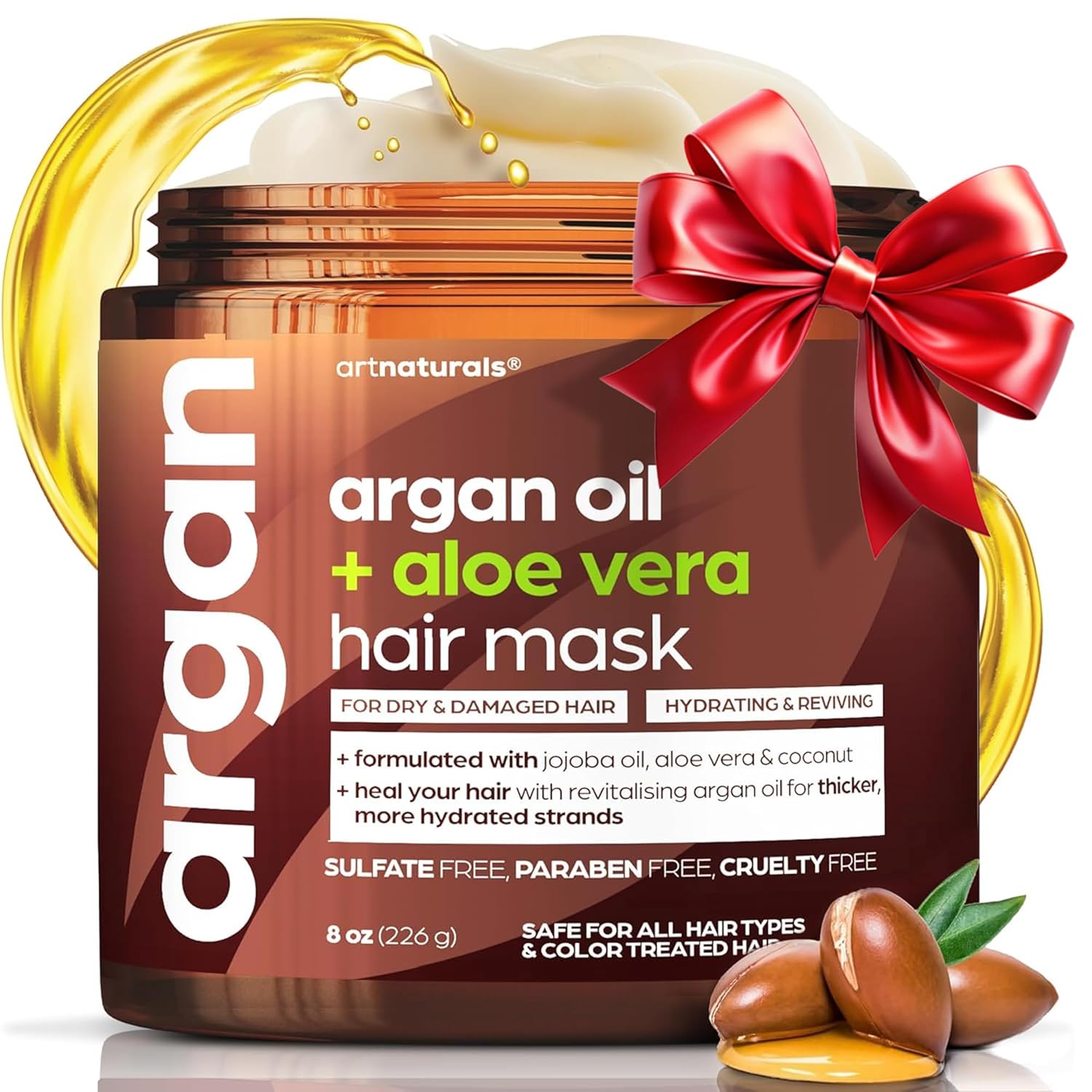 Artnaturals Argan Hair Mask Conditioner - (8 Oz/226g) - Deep Conditioning Treatment - Organic Jojoba Oil, Aloe Vera & Keratin - Repair Dry, Damaged, Color Treated, Natural Hair Growth - Sulfate Free