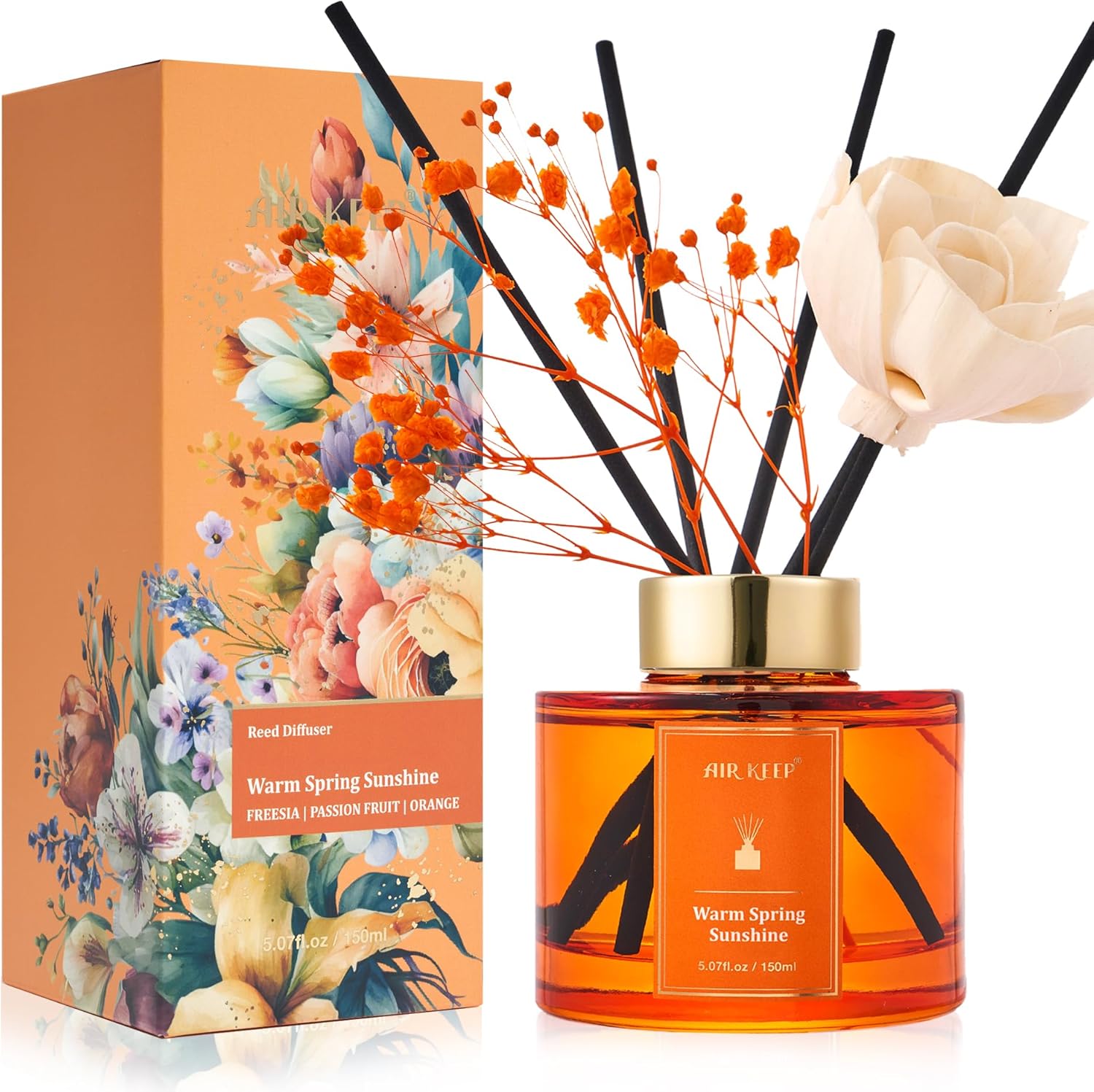 Flower Reed Diffuser Set, Freesia/Passion Fruit/Orange/Scented Oil Reed Diffusers for Bedroom Living Room Office,Home Fragrance Diffuser Gift Set for All Occasions 150 ml/5.07 oz