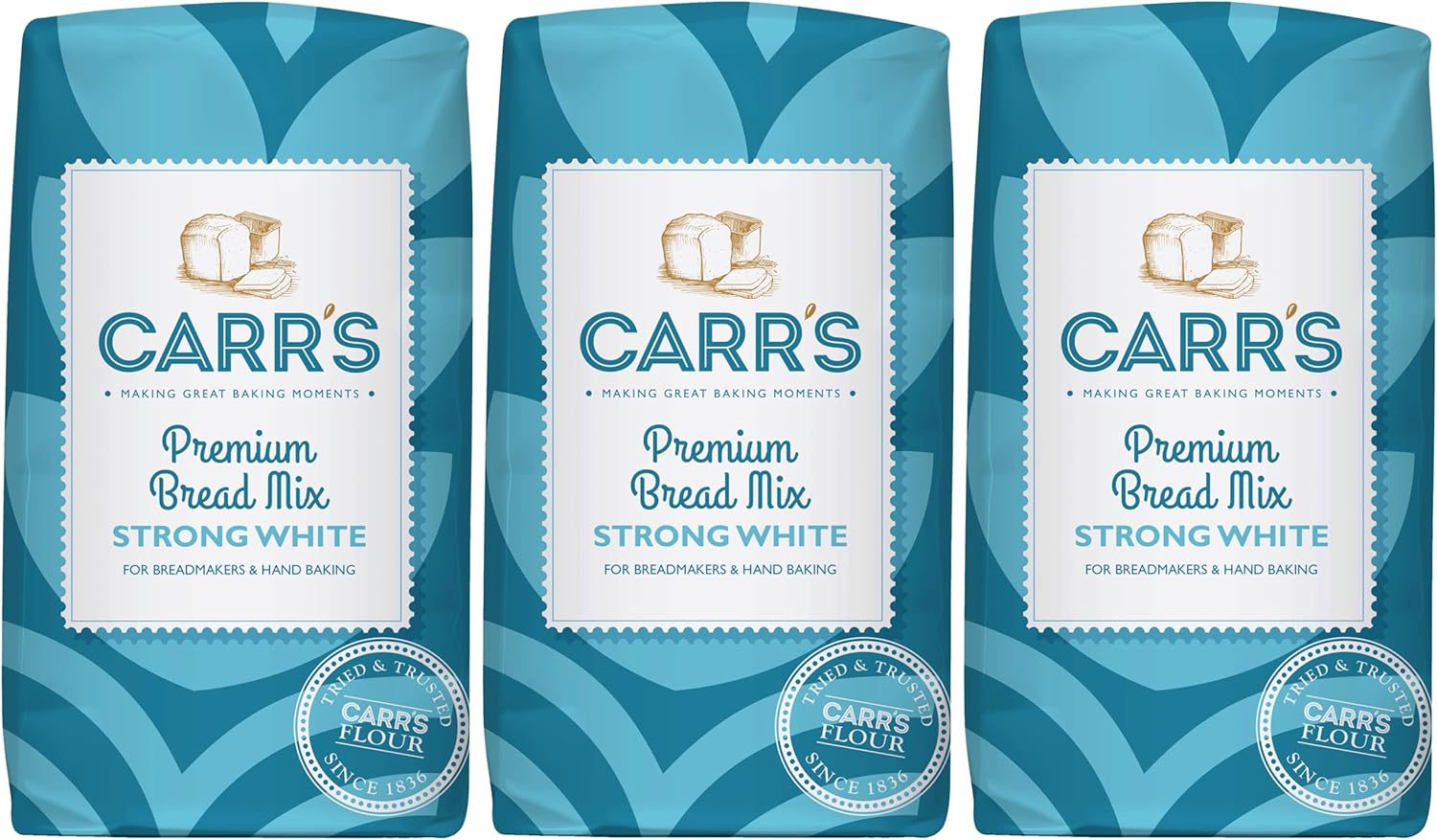 Carr's Premium Strong White Bread Mix 500g - Pack of 3 | Create Perfectly Fluffy, Golden Loaves at Home | Perfect for Hand Baking & Bread Machines