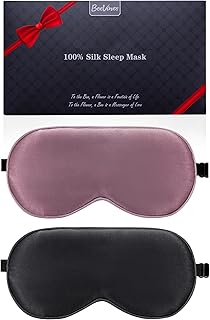 BeeVines Sleep Mask, 2 Pack 100% Real Natural Pure Silk Eye Masks with Adjustable Strap for Sleeping, Mulberry Silk Eye Shade Cover, Block Light Reduces Puffy Eyes Traveling Gifts(Black & Ruby Purple)