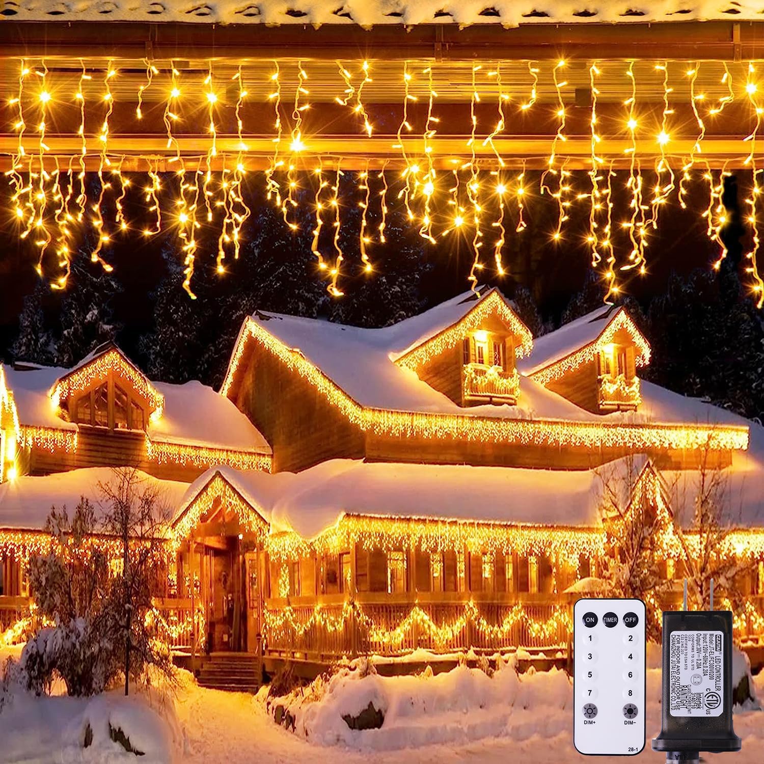 JMEXSUSS 38.8FT Icicle Lights for Outside, 400 LED Icicle Christmas Light Outdoor Indoor Plug in, Warm White Curtain String Lights for Wedding House Patio Party Fireplace Holiday Decorations