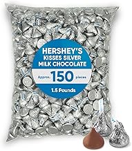 Hershys Kisses Silver Foiled Classic Milk Chocolate - 1.5 Pounds approx 150 pieces of Chocolate Candy Individually Wrapped - Ideal for Snacking and Sharing wit Family & Friends - Halloween Candy, Bulk Candy Individually Wrapped, Chocolate Candy Ideal for Parties & Gifting