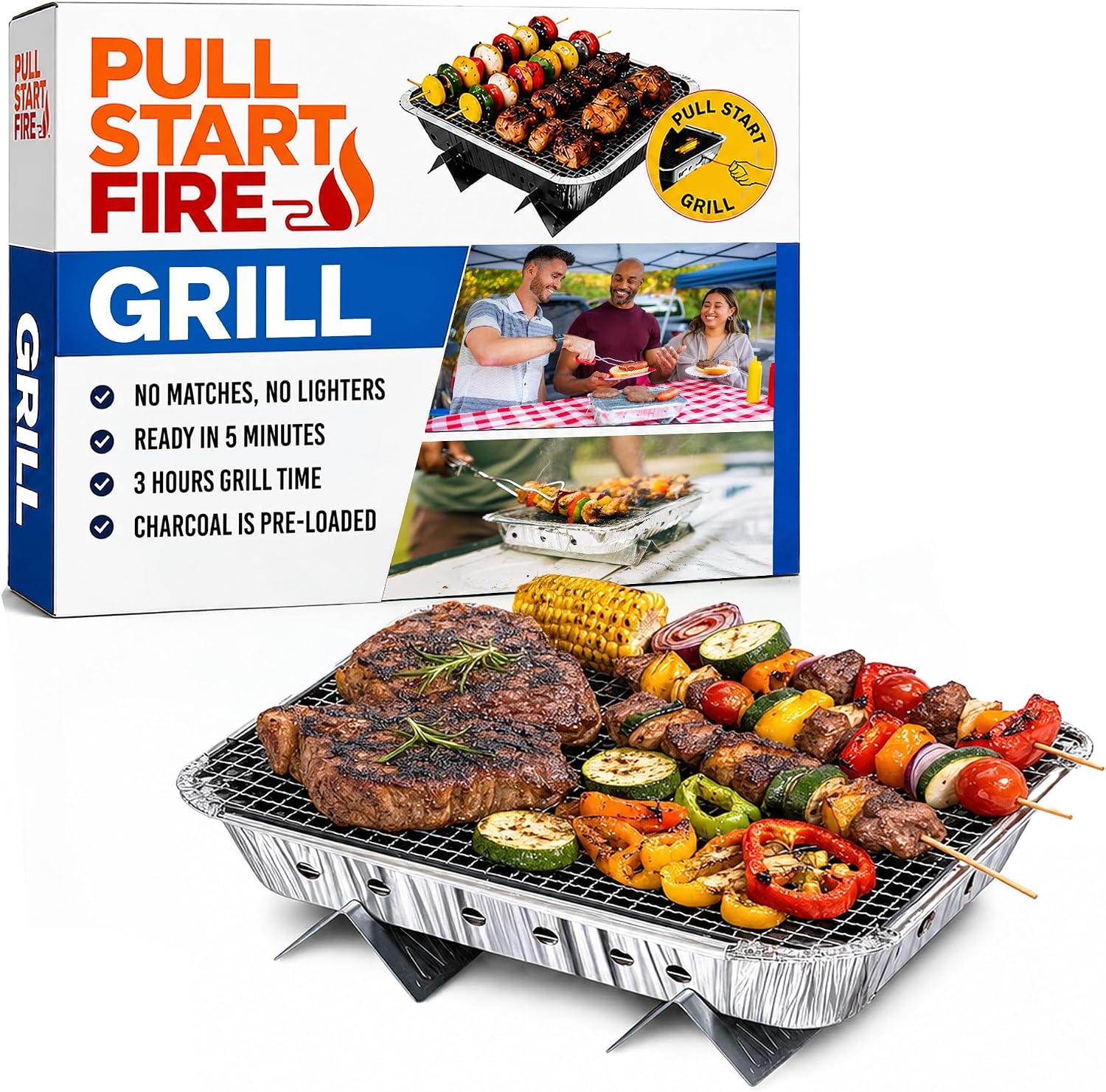 Pull Start Fire Grill, Natural Hardwood Charcoal, Portable 3hr Burn, 1 Pack