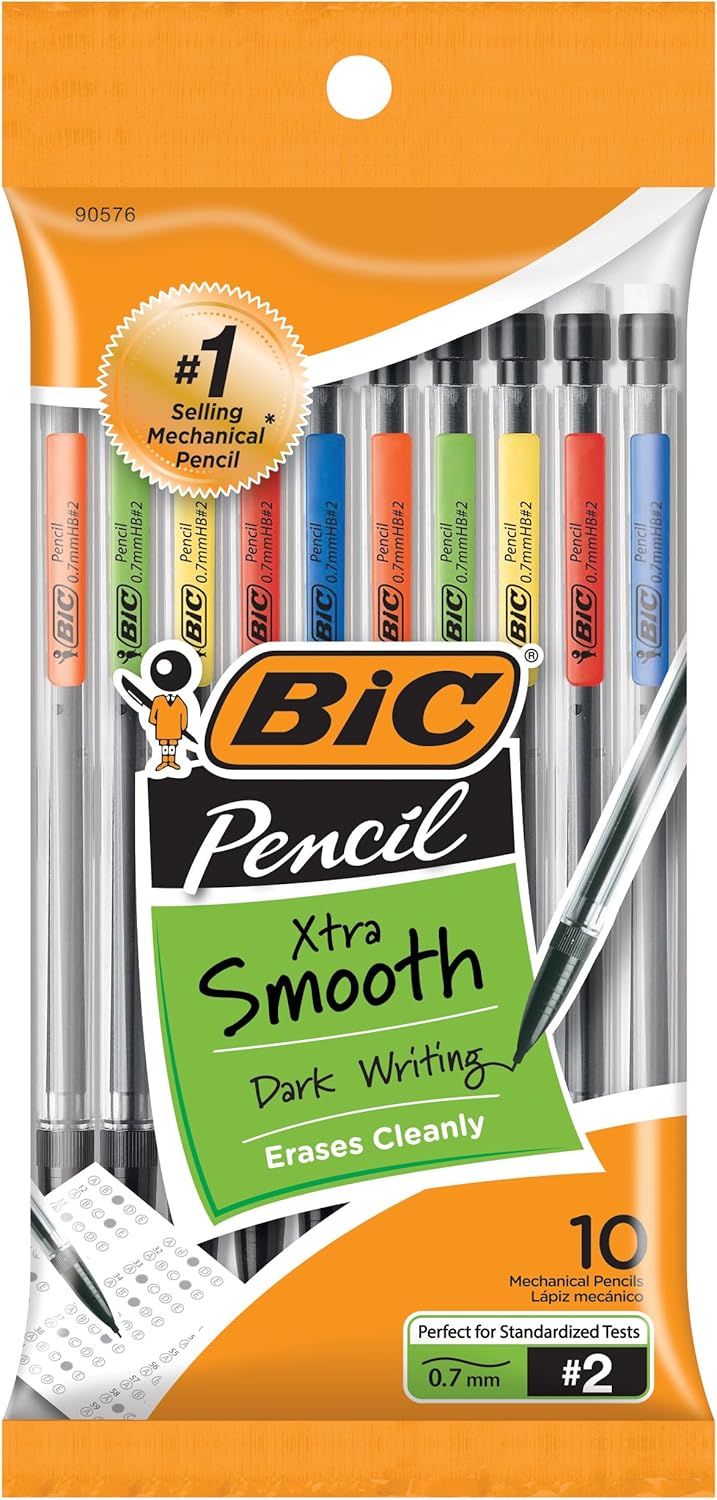 BIC Xtra-Smooth Mechanical Pencils with Erasers, Medium Point (0.7mm), 10-Count Pack, Bulk Mechanical Pencils for School or Office Supplies