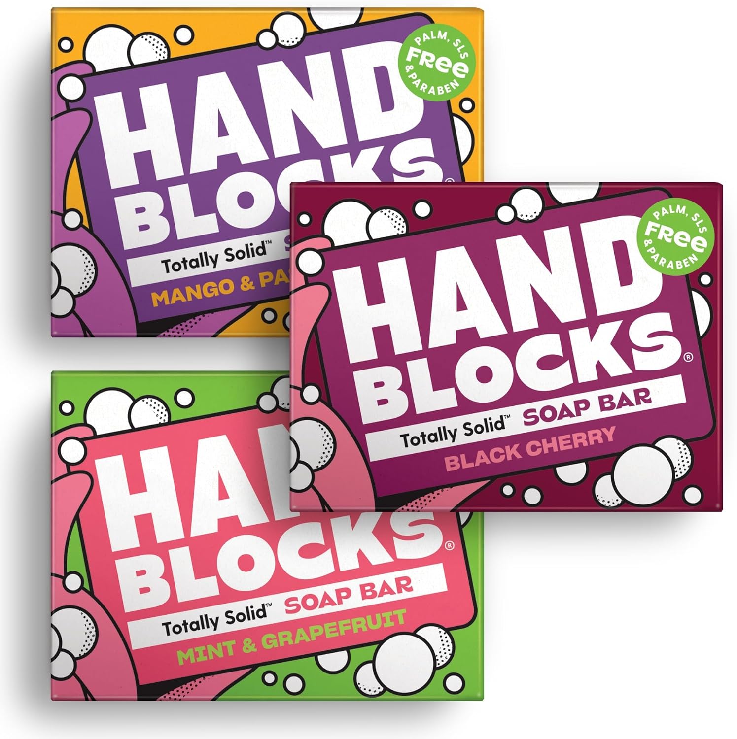Hand Blocks: Mixed 3 Pack - Cold Processed Natural Soap Bars - Plastic, Palm, SLS, SLES & Paraben Free