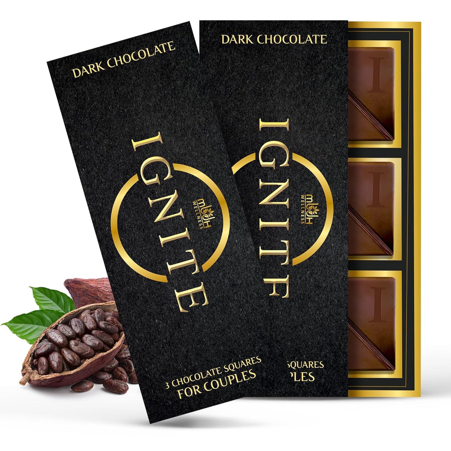 Ignite Dark Chocolate Bars – Premium 60% Cocoa Squares for Couples – Luxurious Dark Chocolate Crafted for Shared Moments, Special Occasions – Ideal for Sharing and Indulging Together – Pack of 2