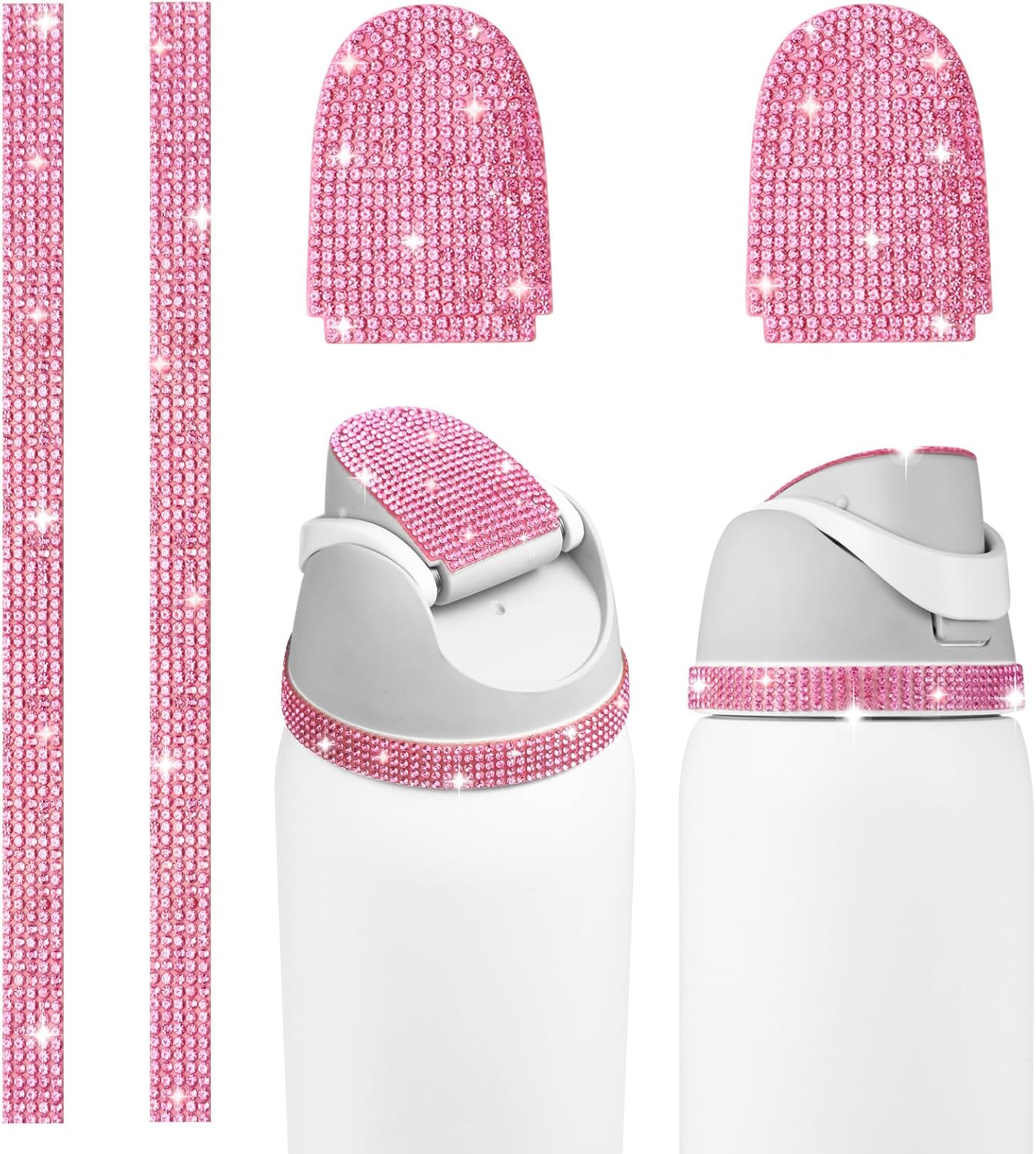 Decorations Accessories Compatible with Pink Owala Free Sip 24oz 32oz 40oz & Kids 16oz Water Bottle, Rhinestone Waterproof Stickers for Owala Lid - 2 Kit