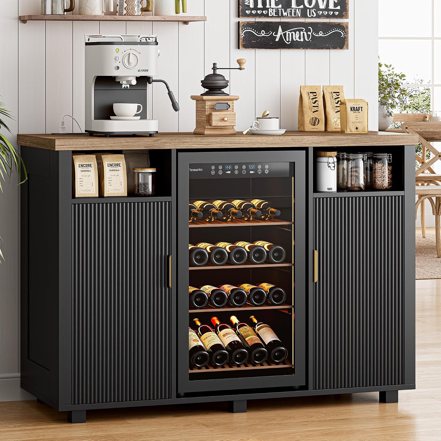 IRONCK 53" Coffee Bar Cabinet with Fridge Space, Black