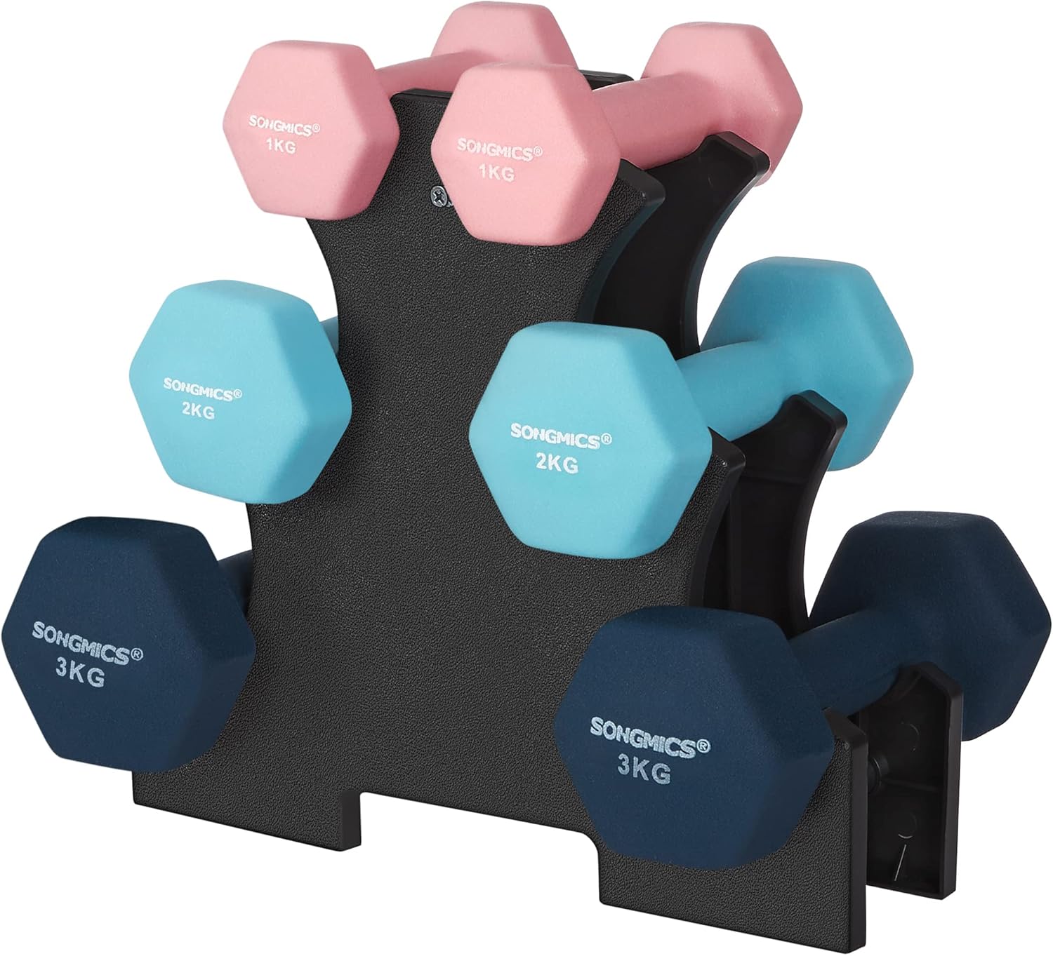 SONGMICS Weight Lifting Dumbbell Kit with Storage Stand, for Fitness, Vinyl Coated