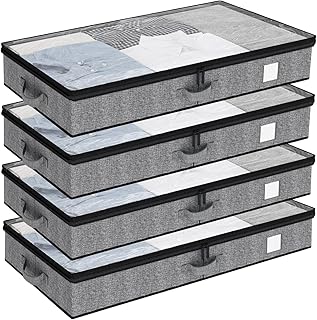 Fixwal 4 Pack Underbed Storage Containers, Below 4.5 Inches Low Profile Under Bed Organizer Clothes Storage Bins with Sturdy Sidewalls and Bottom