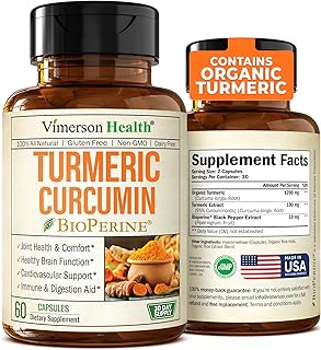 Turmeric Curcumin with Black Pepper Extract (Bioperine) & Organic Tumeric Vegan Joint Support Supplement. 95% Curcuminoids Turmeric Supplement for Healthy Joints & Immune Support. 60 Curcuma Capsules