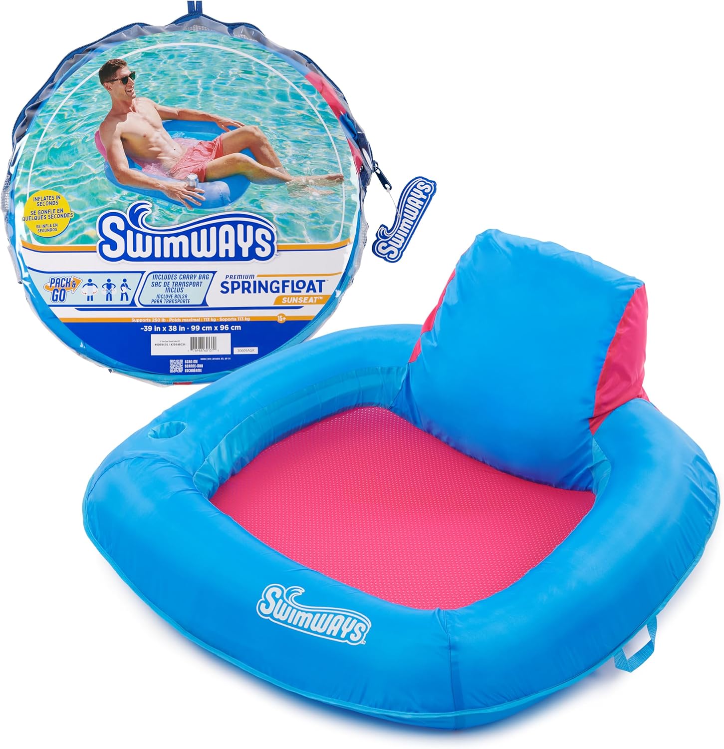 SwimWays Spring Float Premium SunSeat Pool Chairs, Inflatable Pool Floats Adult with Fast Inflation for Ages 15 & Up