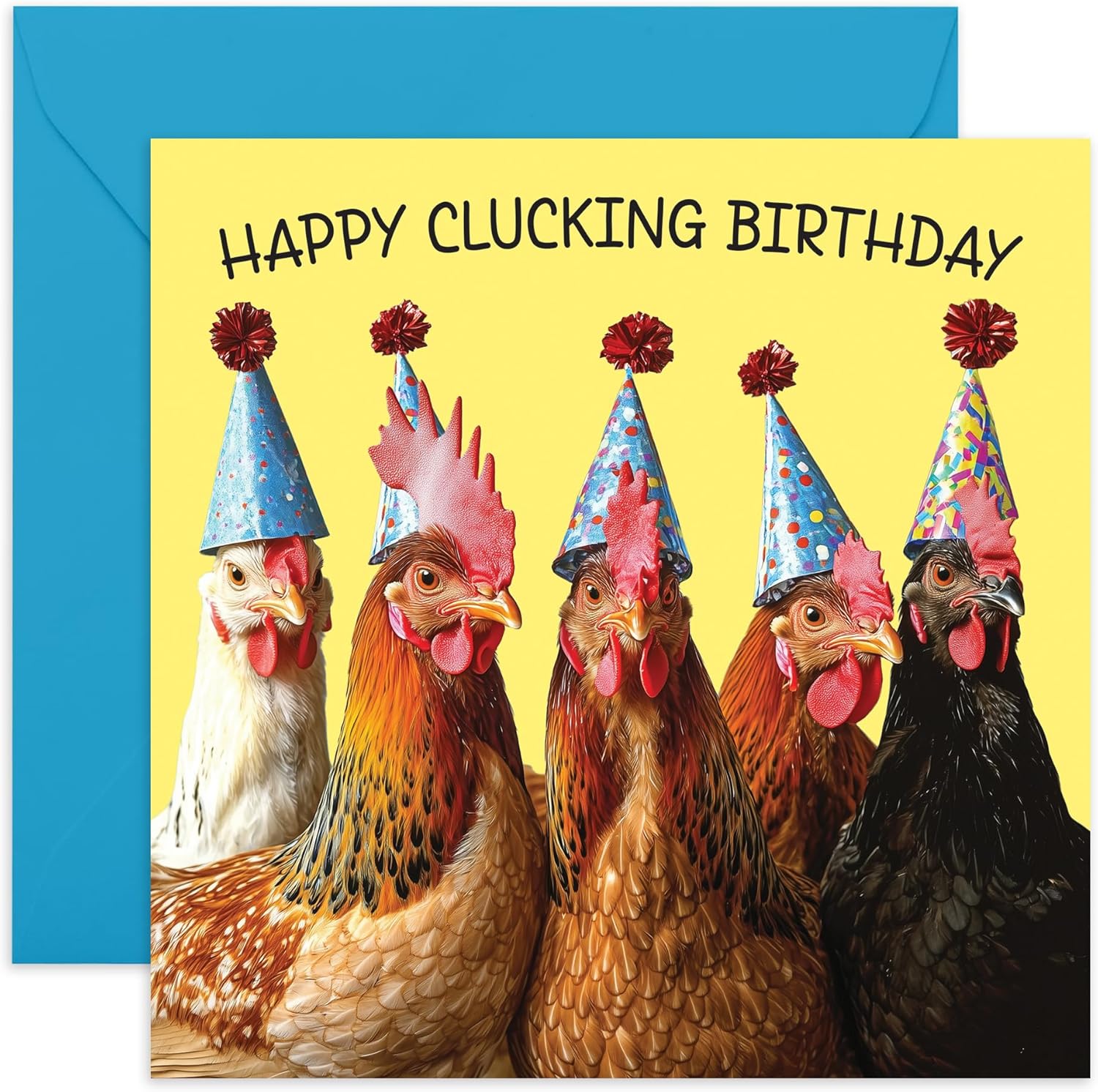 Funny Chicken Greeting Card – Happy Clucking Birthday – Quirky Farm Animal Greetings for Him, Her, Dad, Mum, Grandpa, Grandma, Friends, Farmers, Neighbour, Uncle, Auntie - Comes with Fun Stickers