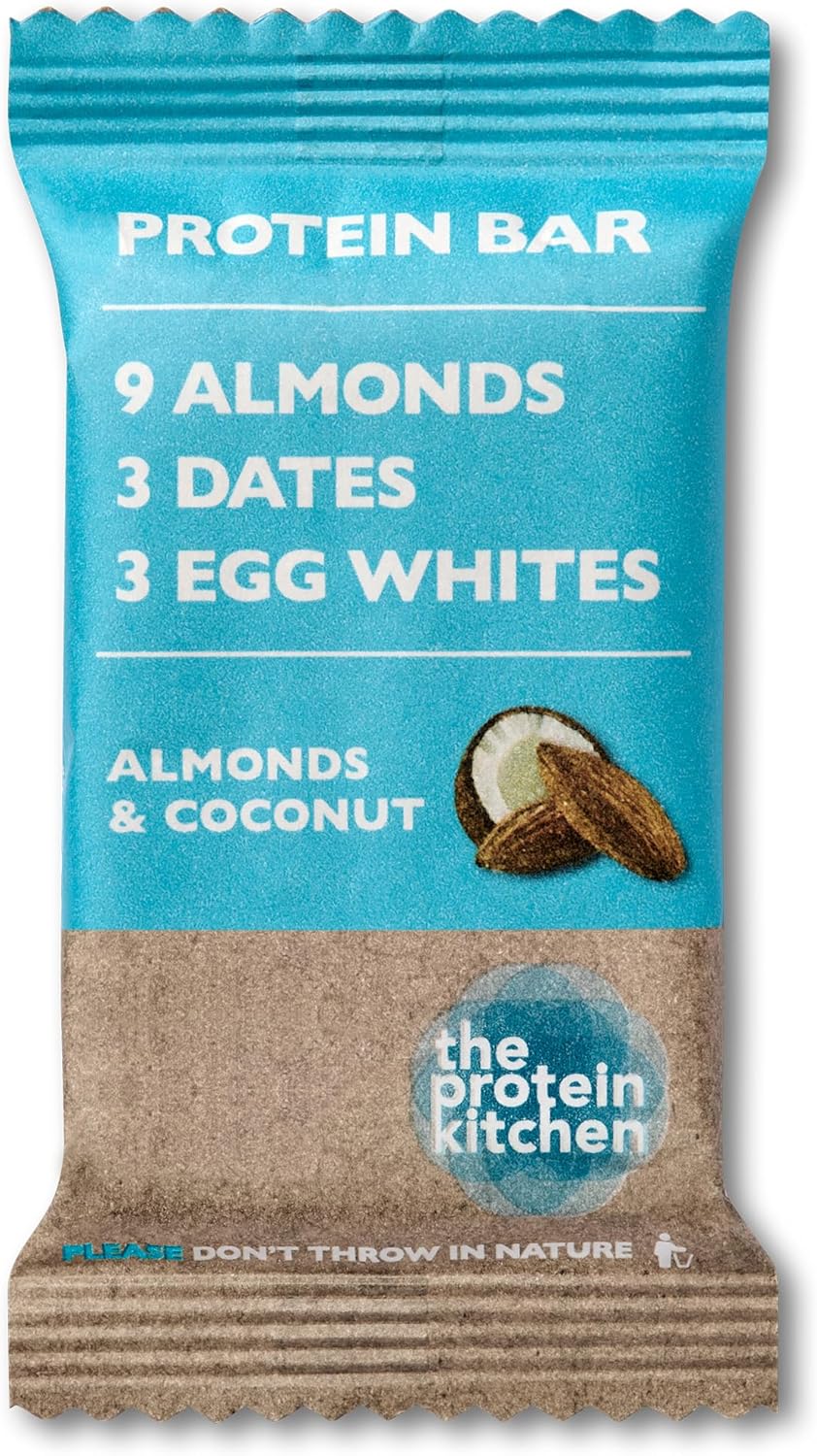 The Protein Kitchen 100% Natural Protein Bars (12 x 55g) - No Added Sugar, Nutritional Protein Bars - Coconut & Almonds - Egg Whites from Free Range Chickens, Low Calorie Protein Bars, Snack Bars