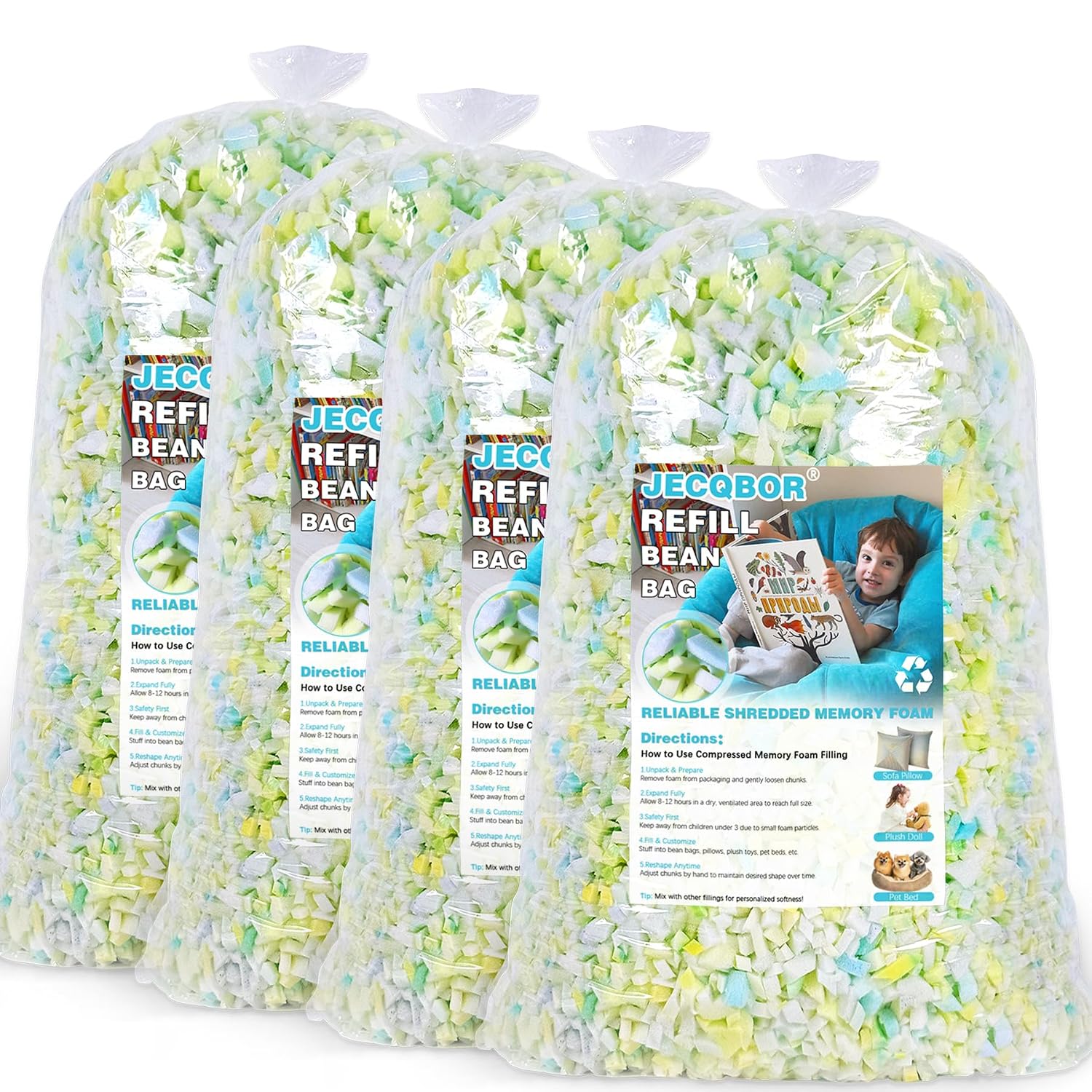 Jecqbor 20lbs Shredded Memory Foam Filling for Bean Bag Chair, Premium Beanbag Stuffing High Density Memory Foam Refill
