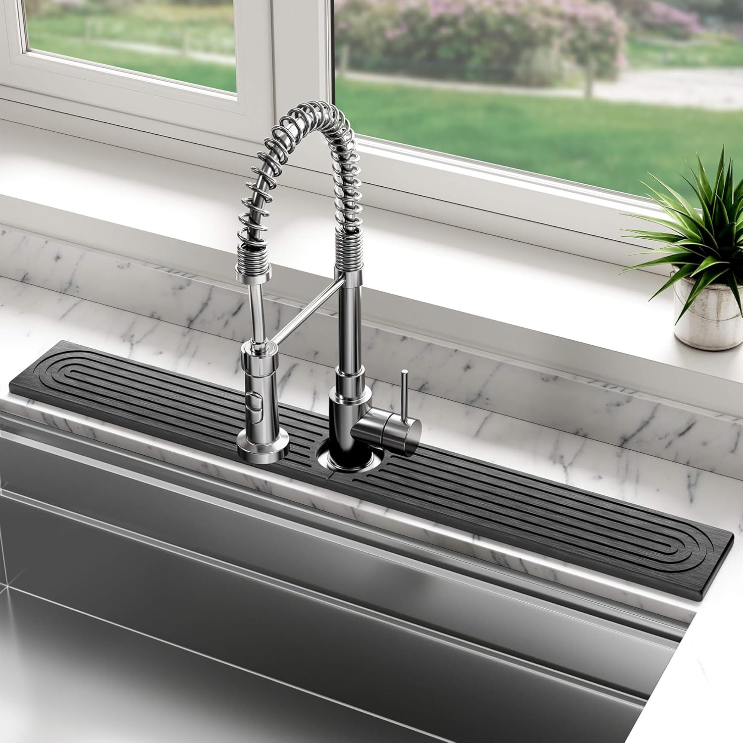 Stone Faucet Mat for Kitchen Sink, Diatomite Sink Protectors - Prevent Moisture Drying Stone Tray Fit Kitchen Counter & Bathroom Counter (Dark Gray, 30" x 4")