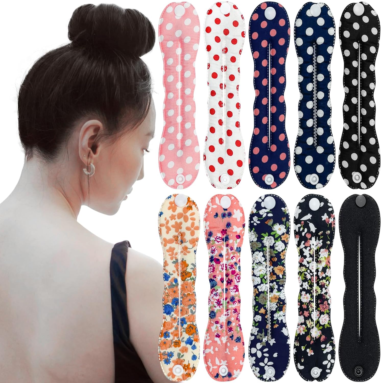 10 Pcs Hair Bun Maker French Magic Twist Donut Hair Bun Snap Roll Sponge Bun Donut Lazy Hair Curler Tool Flexible Chignon Donut Quick Twister Hair Styling Accessories for Women Girls (9 INCH)