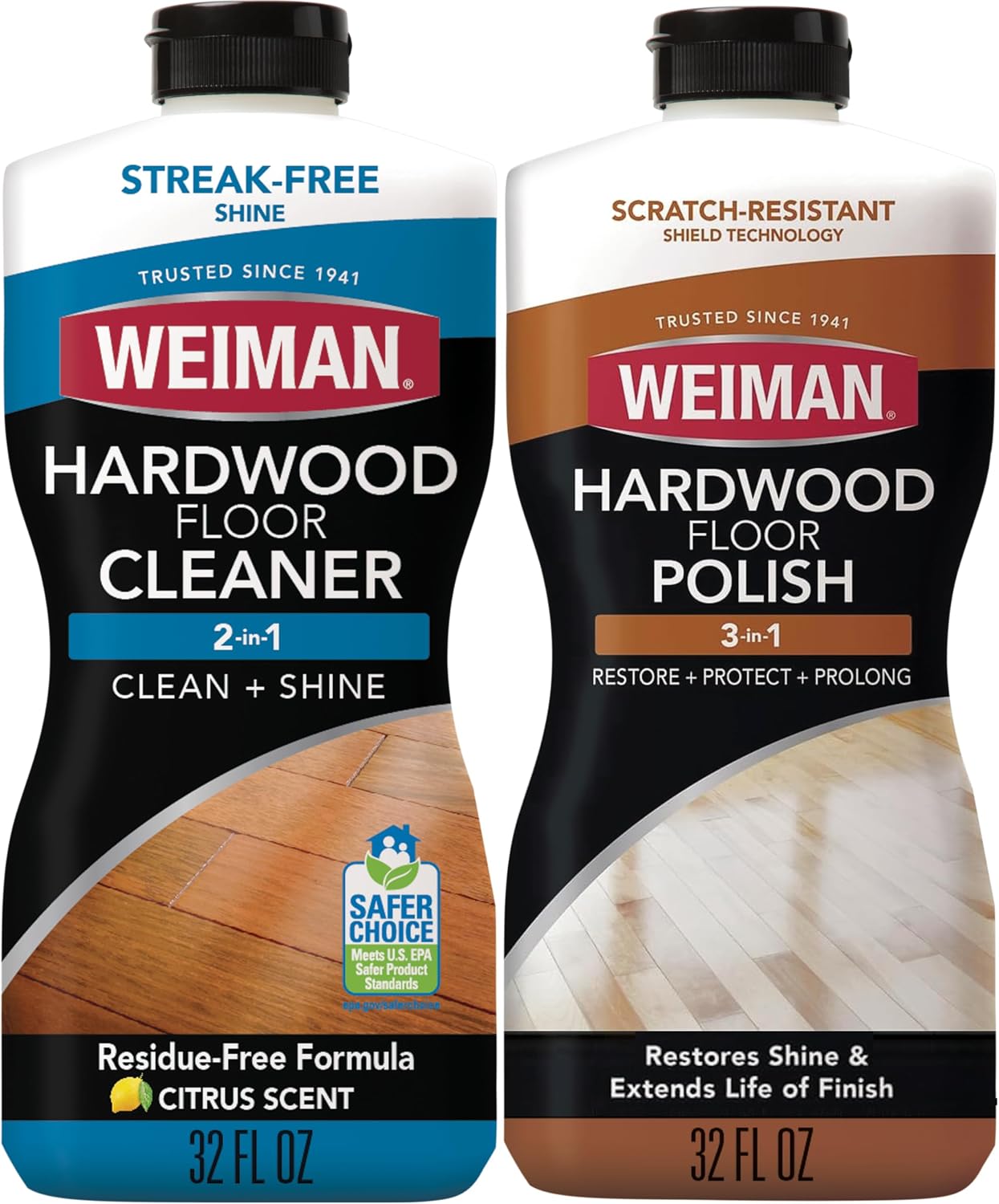 Weiman Hardwood Floor Cleaner and Polish Restorer Combo, 2 Pack | Wood Floor Cleaner
