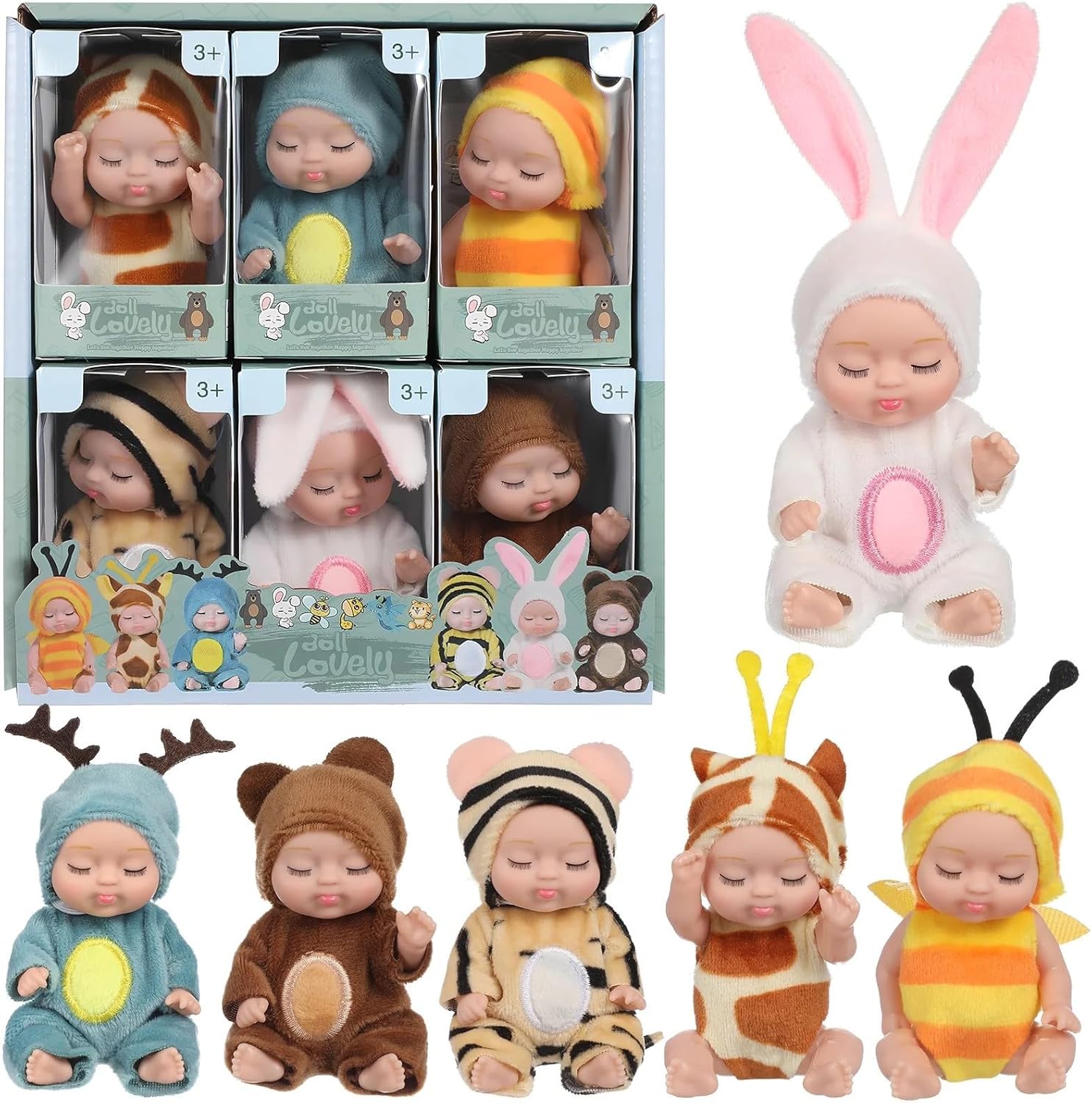 Mini Reborn Dolls - 6 Pcs Sleeping Rebirth Dolls with Clothes, Miniature Reborn Doll Toys, Washable Lifelike Newborn Baby Doll, Cute Baby Dolls Realistic Small Baby Dolls for Kids Girls (1PCS)