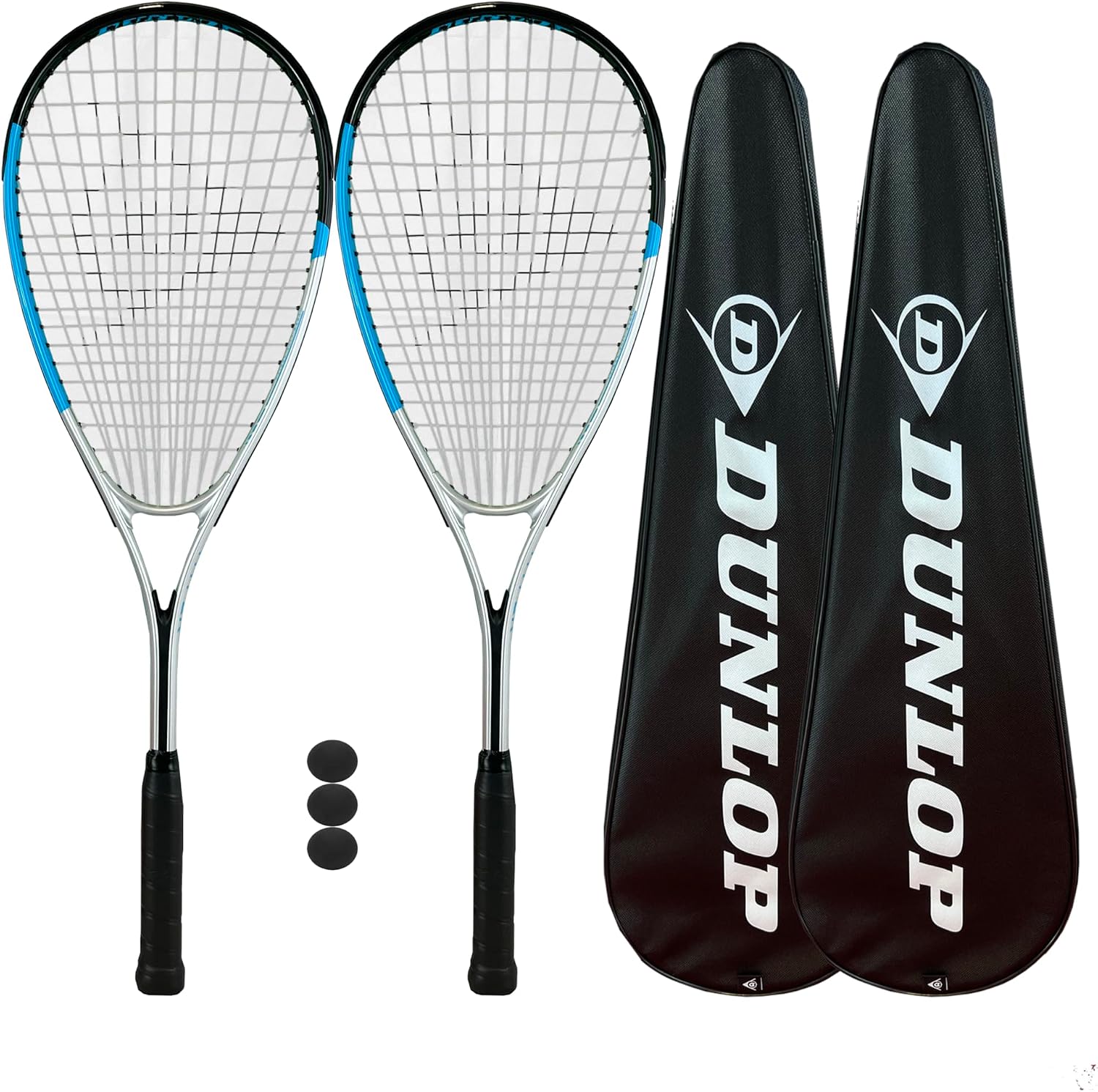 Dunlop Hyper Lite Nano Squash Racket Twin Pack, inc Full Protective Covers & 3 Squash Balls