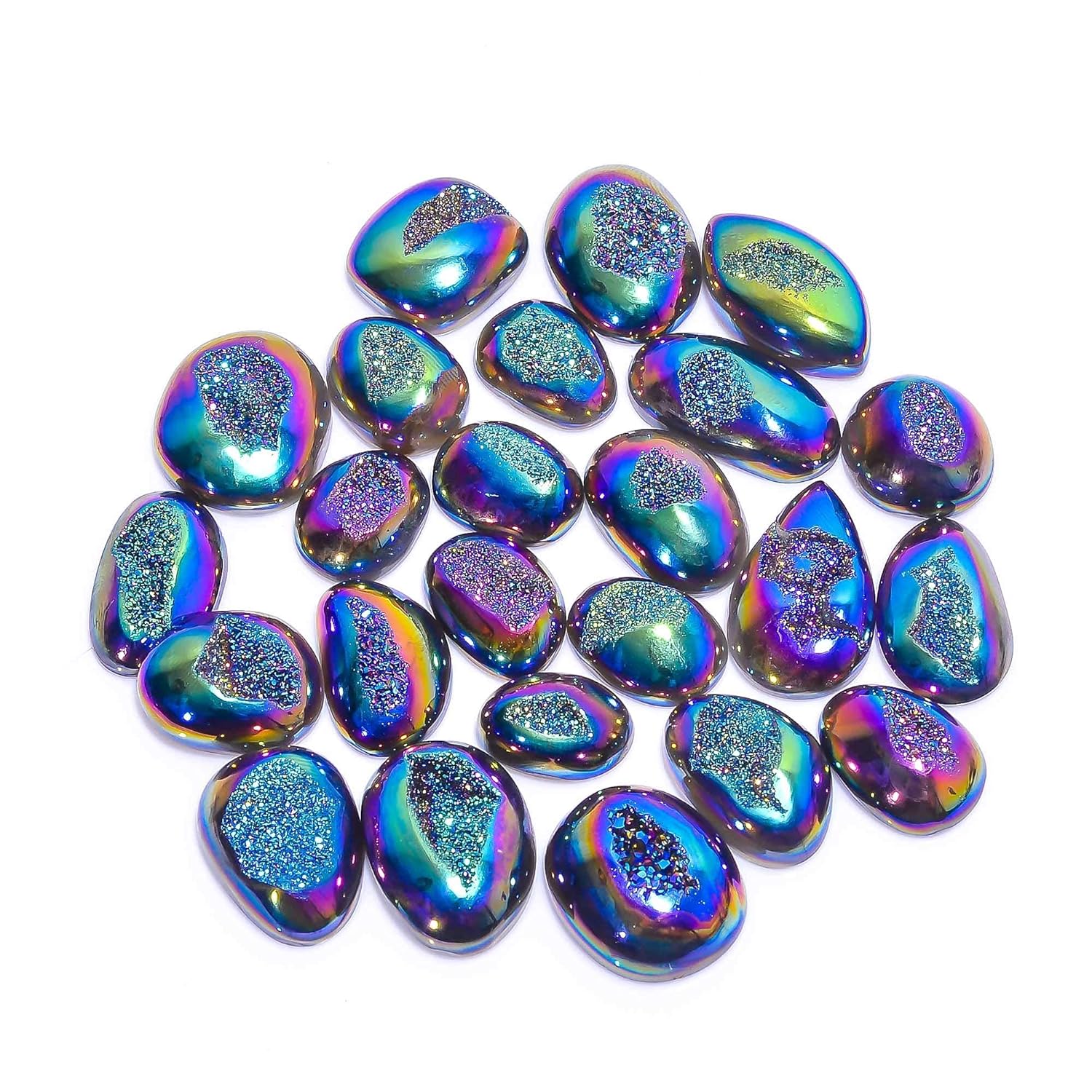 Gemkora 3 to 5pcs, 50 carats Green-Purple Titanium Drusy Gemstone Cabochons for Jewelry Making Supply, Wholesale Lot, Loose Crystals, DIY, Wire Wrapping, Healing Crystals, Bulk Gemstone Deal