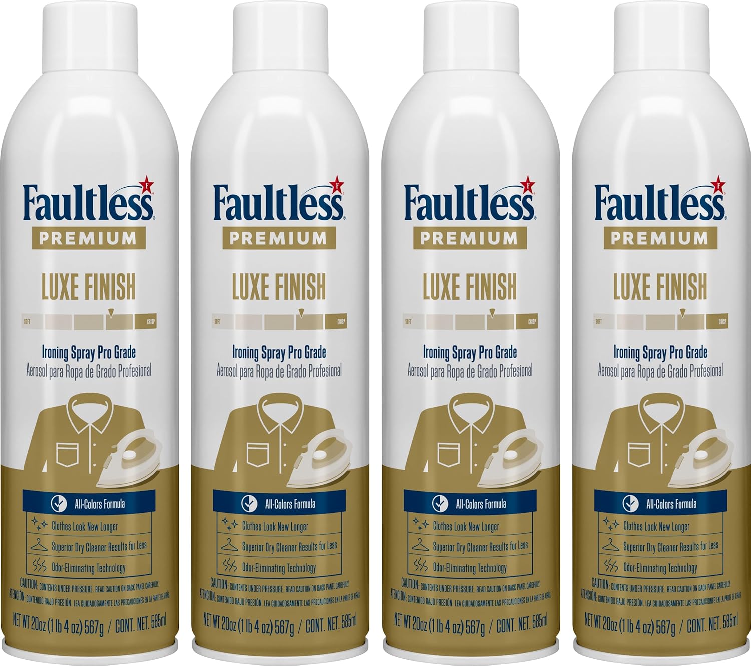 Faultless Premium Luxe Spray Starch (20 Oz, 4 Pack) Spray Starch for Ironing that Makes Your Clothes New Again, Use as a Spray on Starch that Reduces Ironing Time with No Flaking, Sticking or Clogging