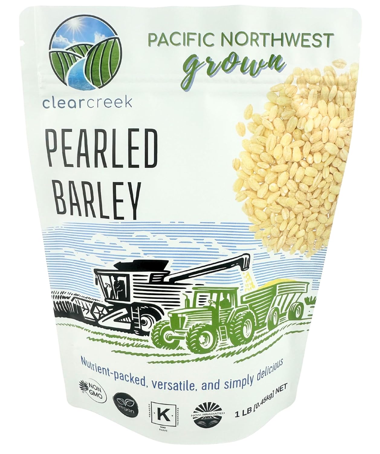 CLEAR CREEK Certified Glyphosate Residue Free Pearl Barley | 1 LB | Non-GMO | Vegan | Non-Irradiated | Kosher | Pacific Northwest Grown