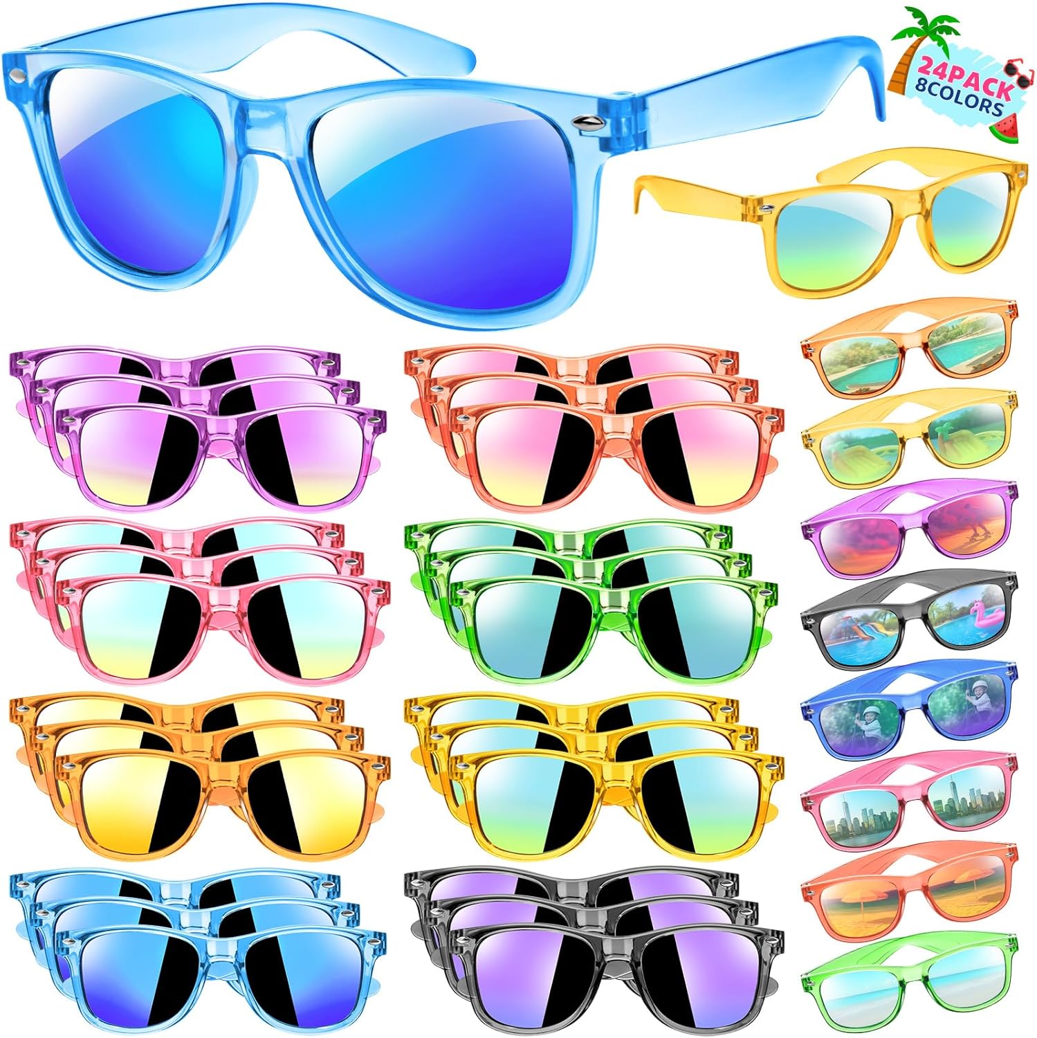Joycover Kids Sunglasses Bulk, Party Favor for Kids 4-8, 24PCS Translucent Sunglasses for Kids with UV 400 Protection, Gifts for Pool Birthday Party Supplies