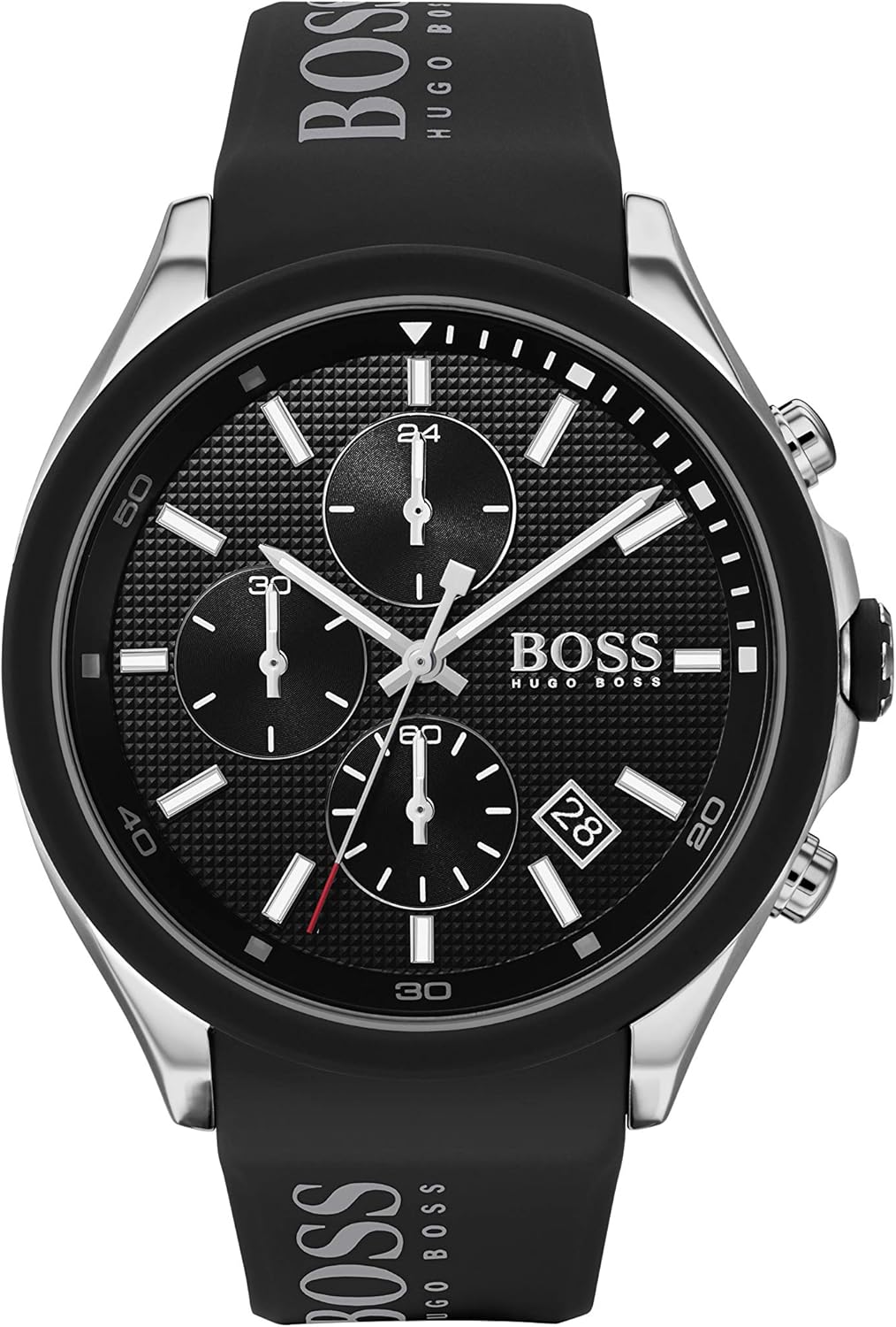 BOSS Men’s Quartz Watch – Black Dial with Stainless Steel Case and Silicone Strap – Sporty and Modern Timepiece