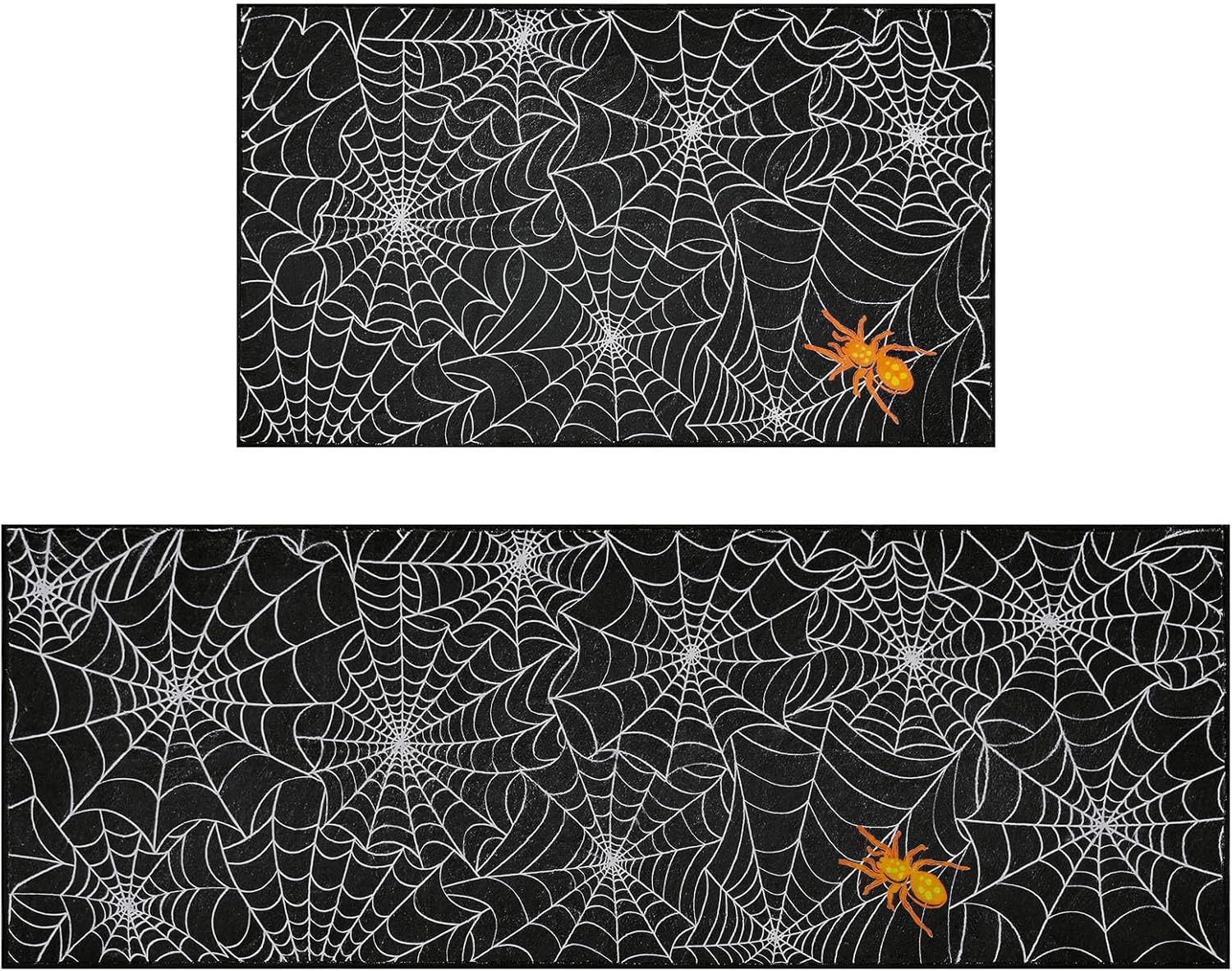 Halloween Door Mat, Halloween Spider Web Kitchen Rug, Spooky Trick or Treat Boo Holiday Party Mat, Low Profile Doormat Home Kitchen Decoration for Bath/Kitchen/Entryway-17x29&17x47 Inch