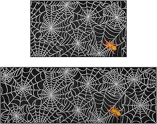 Halloween Door Mat, Halloween Spider Web Kitchen Rug, Spooky Trick or Treat Boo Holiday Party Mat, Low Profile Doormat Home Kitchen Decoration for Bath/Kitchen/Entryway-17x29&17x47 Inch