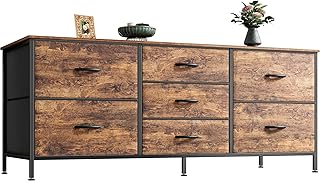 Huuger Dresser with 7 Drawers, 47 Inch Dresser TV Stand for 43, 50, 55 Inch TV, Wide Fabric Dresser Chest of Drawers, Metal Frame, Storage Dresser for Bedroom, Nursery, Clothing, Rustic Brown