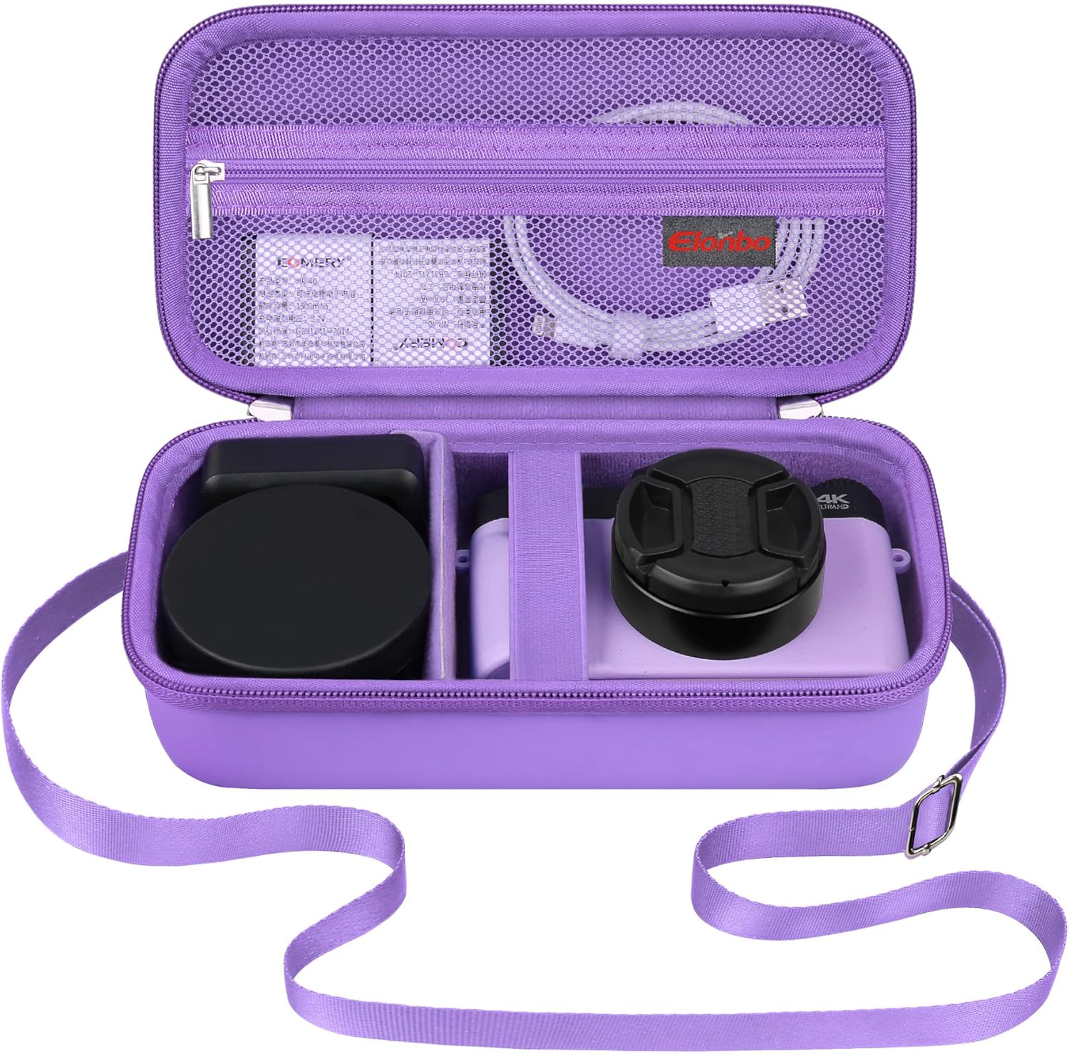 Elonbo 4K Digital Camera Carrying Case for Femivo/VETEK/IWEUKJLO/VJIANGER/WIKICO/Saneen/OIEXI 4K 48MP Vlogging Camera, Travel Compact Camera Storage Cover Bag Organizer Holder, Purple+Purple