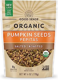 Good Sense Roasted & Salted Organic Pumpkin Seeds (Pepitas), Non-GMO & All Natural, 6 Ounce Resealable Bag